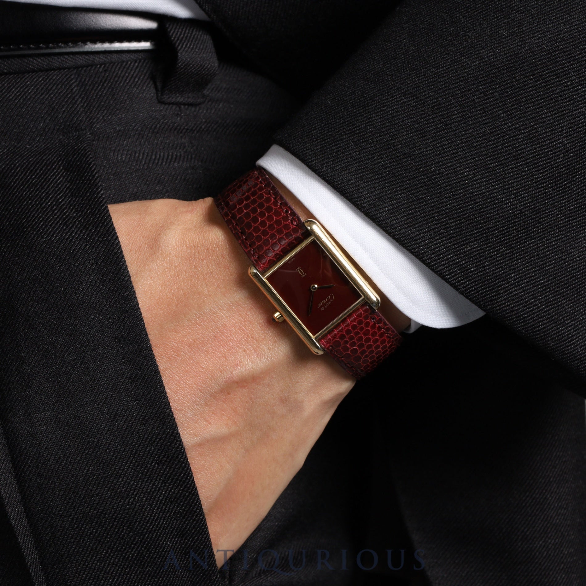 カルティエ マストタンク LM 681006 クォーツ Cal.81 SV925 純正革ベルト 純正尾錠(GP) ボルドー文字盤 箱 冊子 オーバーホール済み