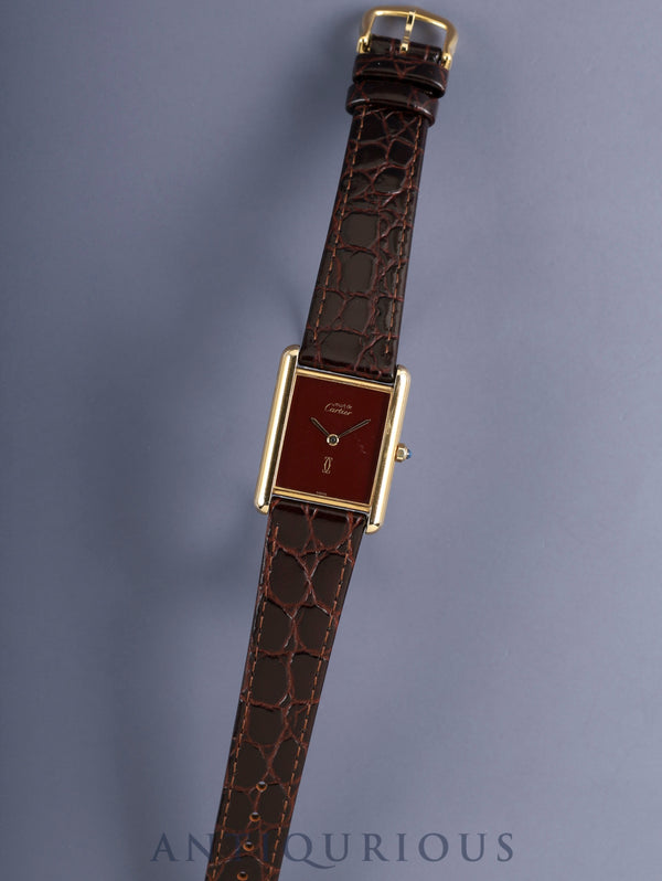 Cartier Must Tank LM 6 81006 Quartz Cal.690 SV925 Leather Genuine Pin Buckle (GP) Garnet Dial Bordeaux Dial (SWISS marking) Overhauled