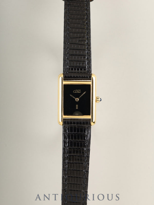 カルティエ マストタンク SM 3 66001 クォーツ Cal.66 SV925 革 純正ピンバックル(GP)オニキス文字盤(SWISS表記) オーバーホール済み 新品仕上げ済み
