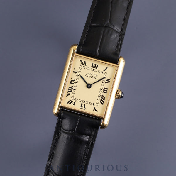 Cartier Must Tank LM 1615 Quartz Cal.90 SV925 Leather Genuine D-buckle Ivory Roman dial Overhauled and refinished