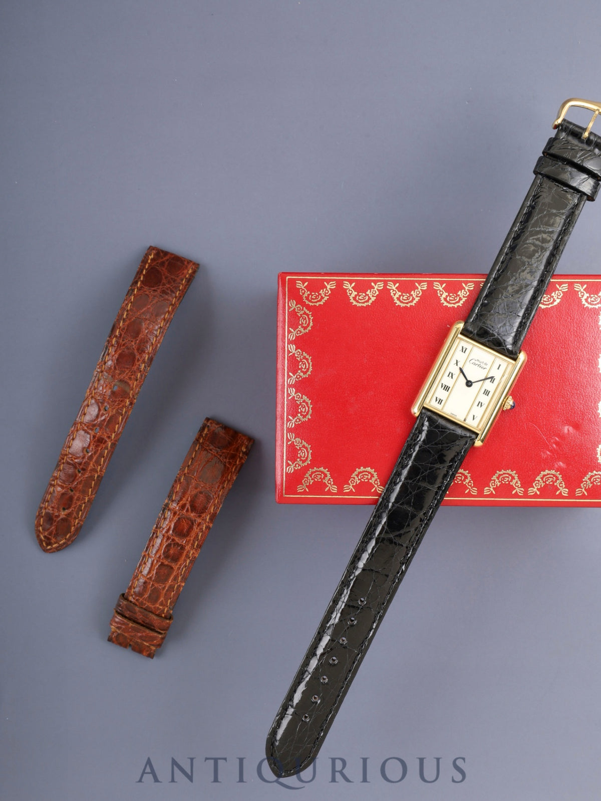 Cartier Must Tank LM 590005 Quartz SV925 Leather Original Pin Buckle (GP) Straight Roman Dial (SWISS marking) Box, Complete Service (full maintenance) done at Cartier boutique, Polished to like-new condition