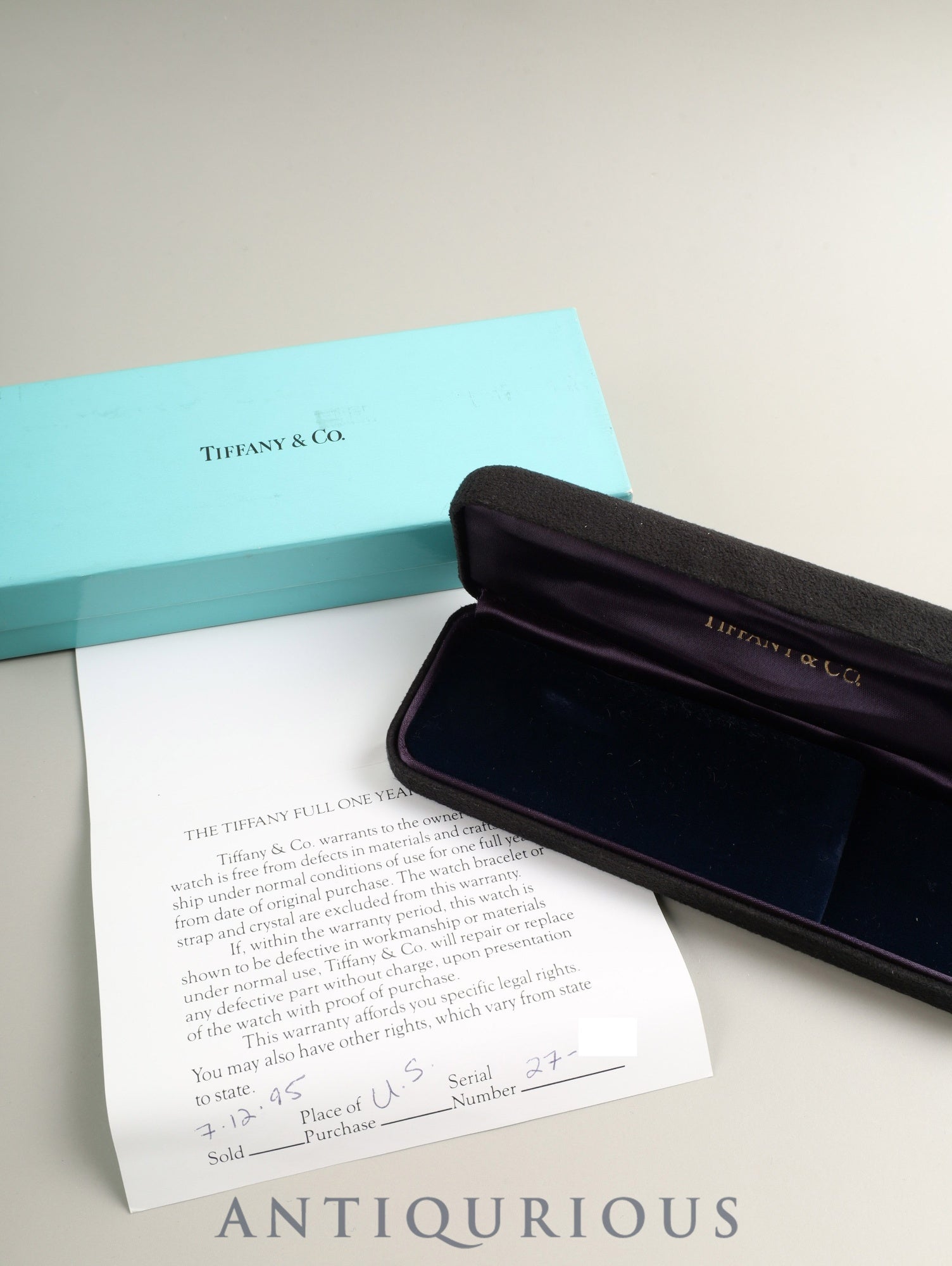 ティファニ レクタンギュラー 60-217 クォーツ Cal.976.001 14KYG 革 純正尾錠(GP) ホワイト文字盤 保証書(1995年) 箱 ケース オーバーホール済み