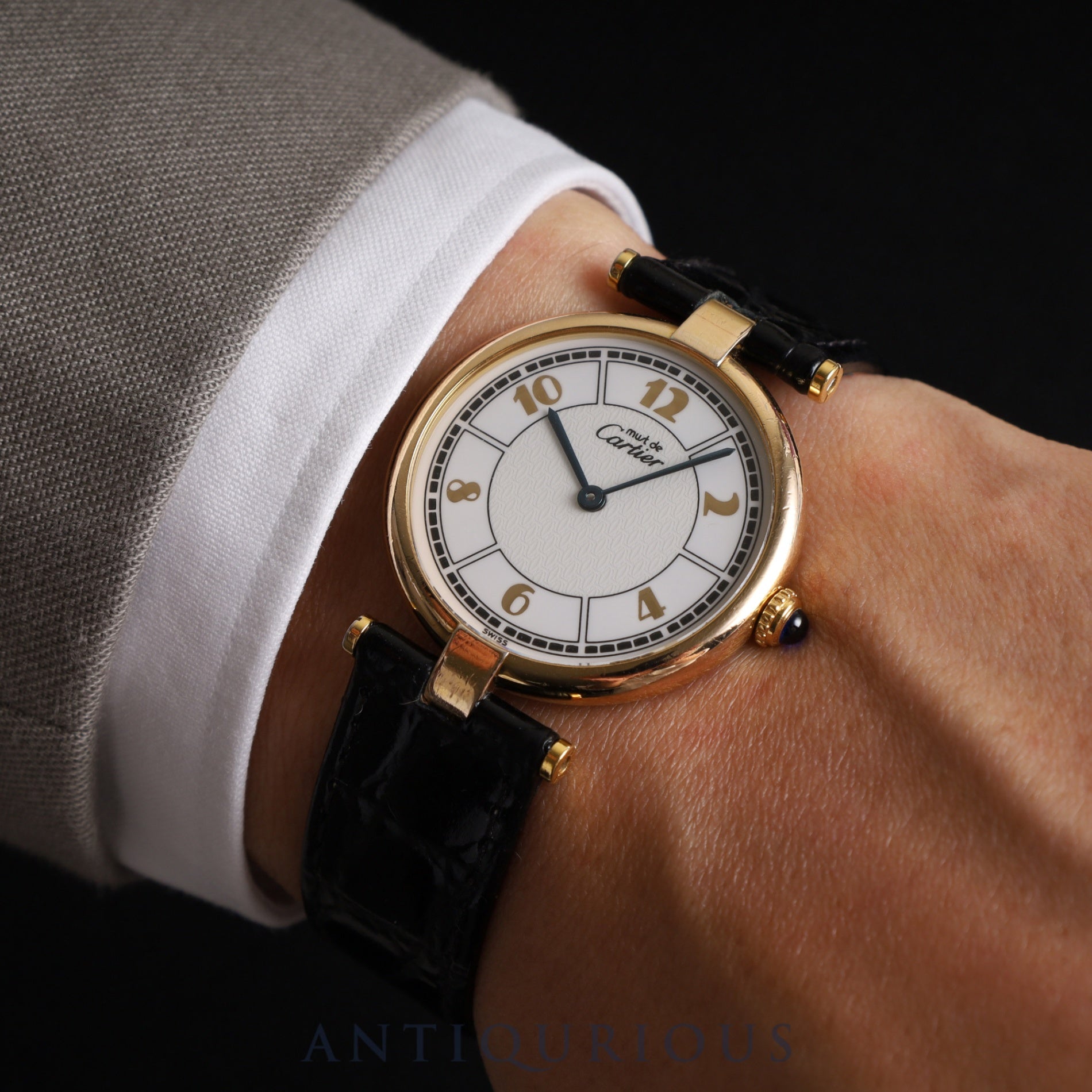 Cartier Must Vendome VLC LM W1009754 / 1861 Quartz Cal.690 SV925 Leather Genuine Buckle (GP) Gold Jump Arabic CC Dial Overhauled