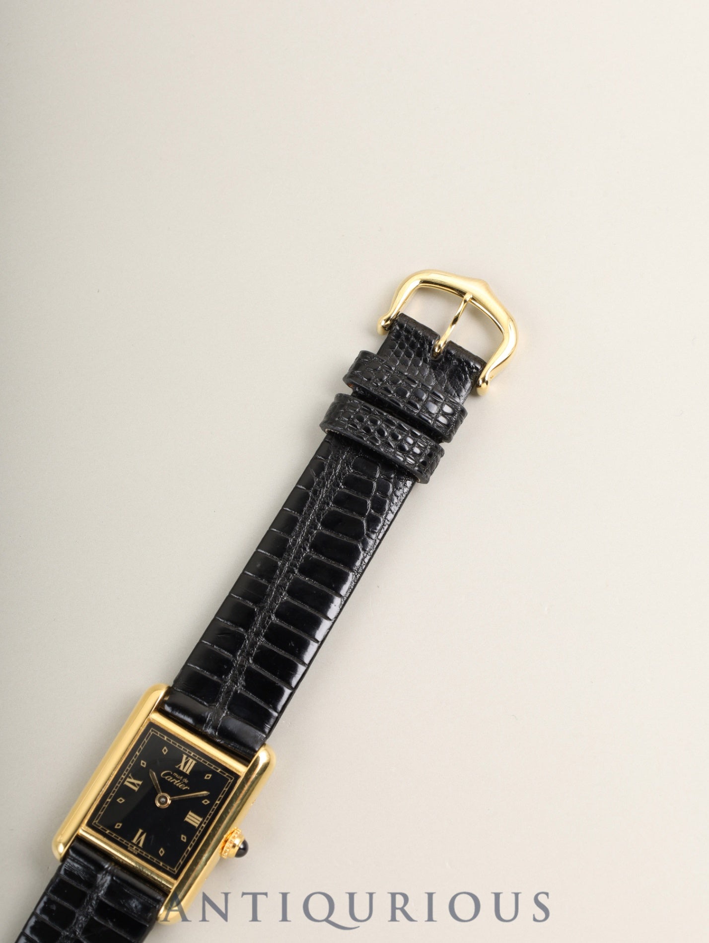 Cartier Must Tank SM 557051 Quartz Cal.057 SV925 Leather Genuine Pin Buckle (GP) Black Roman Dial (SWISS marking) Overhauled Polished