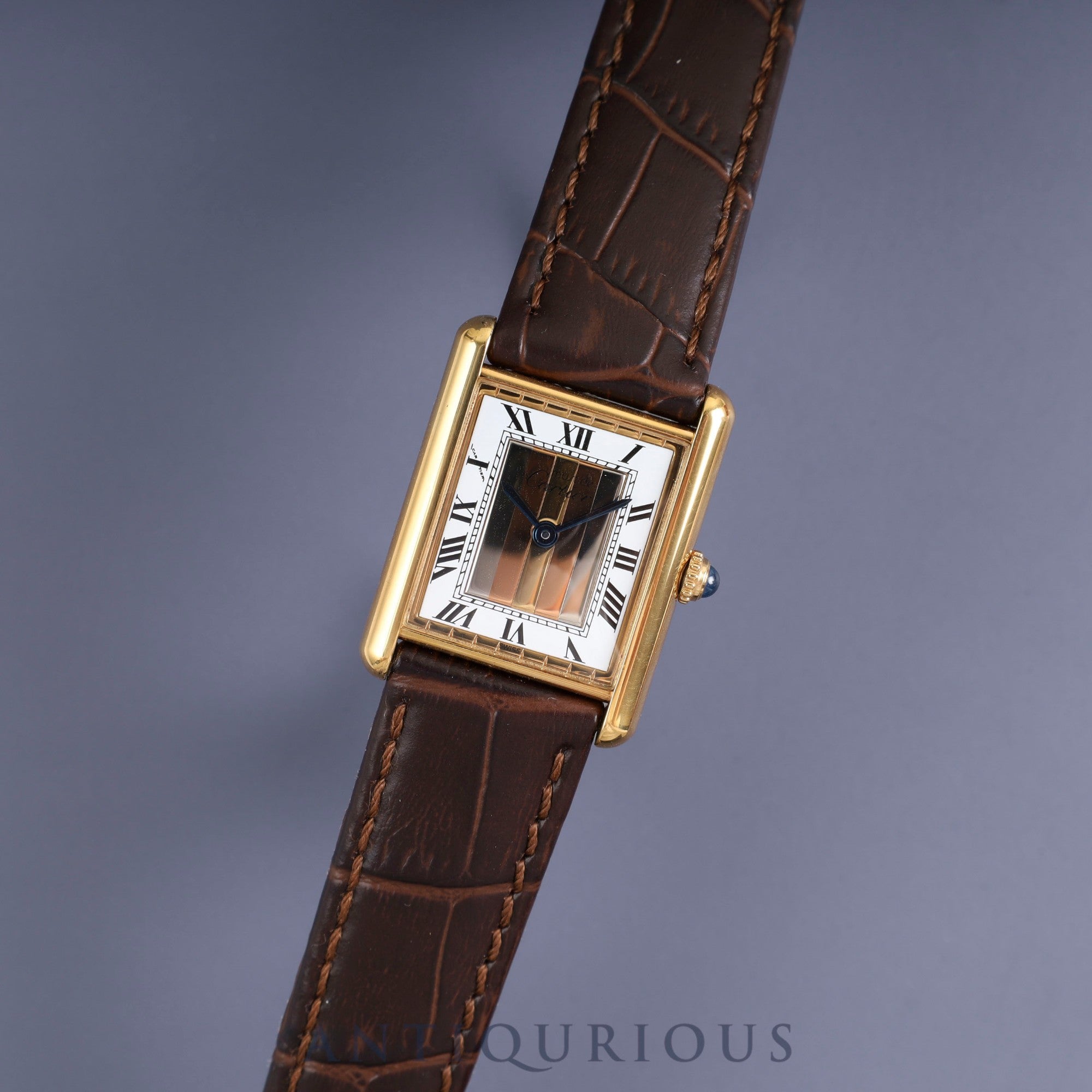Cartier Must Tank LM 590005 Quartz SV925 Leather Genuine Buckle (GP) Front Trinity Dial Box Booklet Warranty (1990) Complete service completed at Cartier boutique