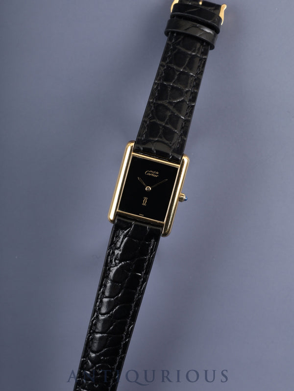 Cartier Must Tank LM 6 81006 Quartz Cal.81 SV925 Leather Genuine Buckle (GP) Onyx Dial Box Booklet Warranty (1987) Tag Overhauled
