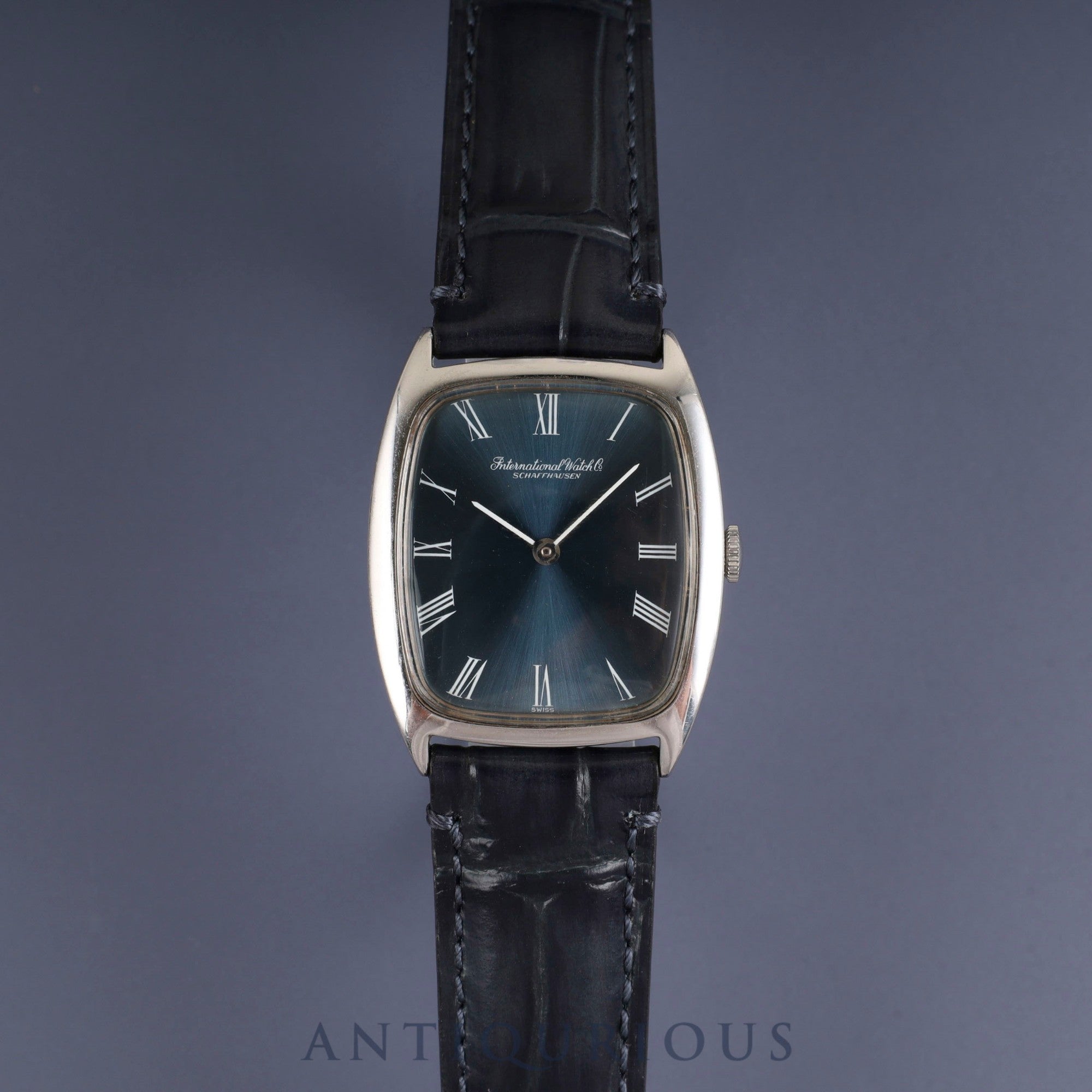 IWC Old Inter Schauhausen 2582 Manual Winding Caliber 423 Stainless Steel Leather Strap with Aftermarket Buckle, Blue Roman Dial, Overhauled