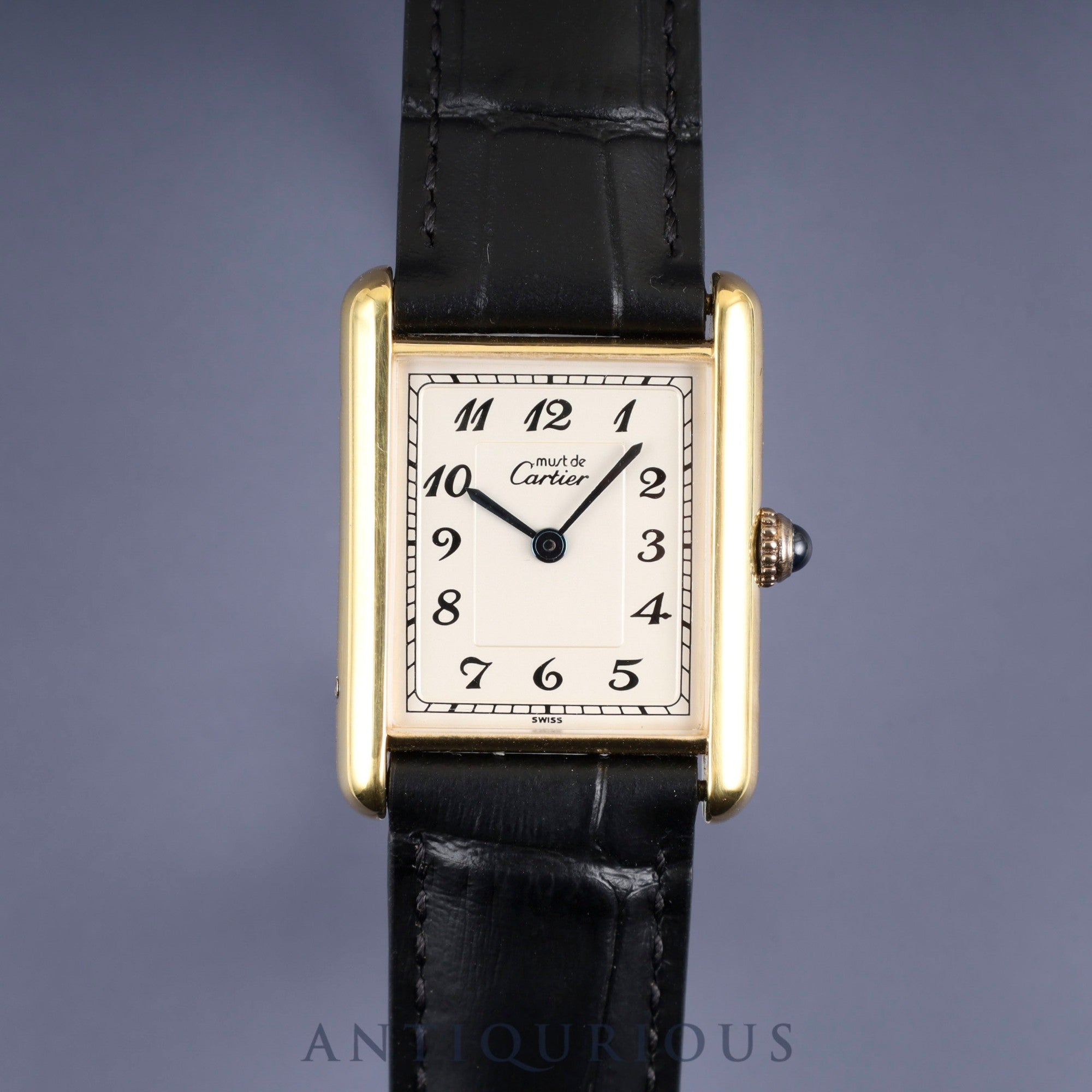 Cartier Must Tank LM 590005 Quartz Caliber - SV925 Leather Strap with Genuine D-Buckle (GP) Arabic Dial Circa 1982-1995 Overhauled and Finished to New