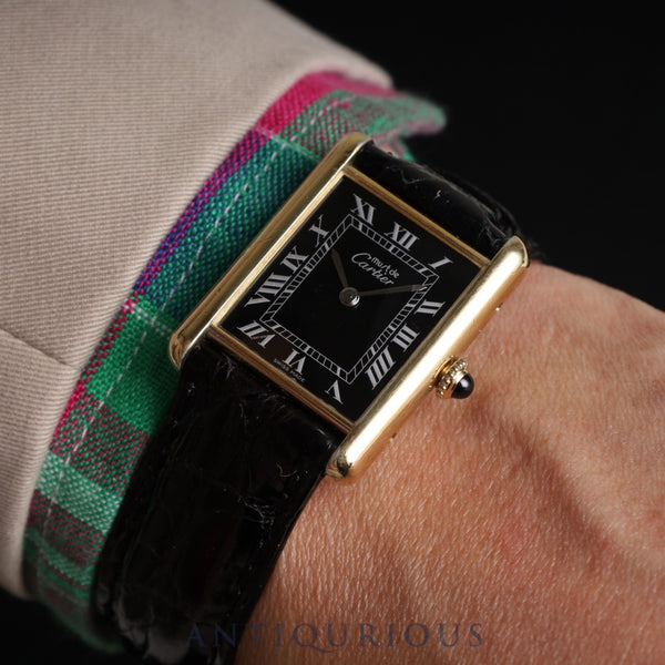 Cartier Must Tank LM Manual winding SV925 Leather Genuine buckle (GP) Black Roman dial Complete service (full maintenance) completed at Cartier boutique