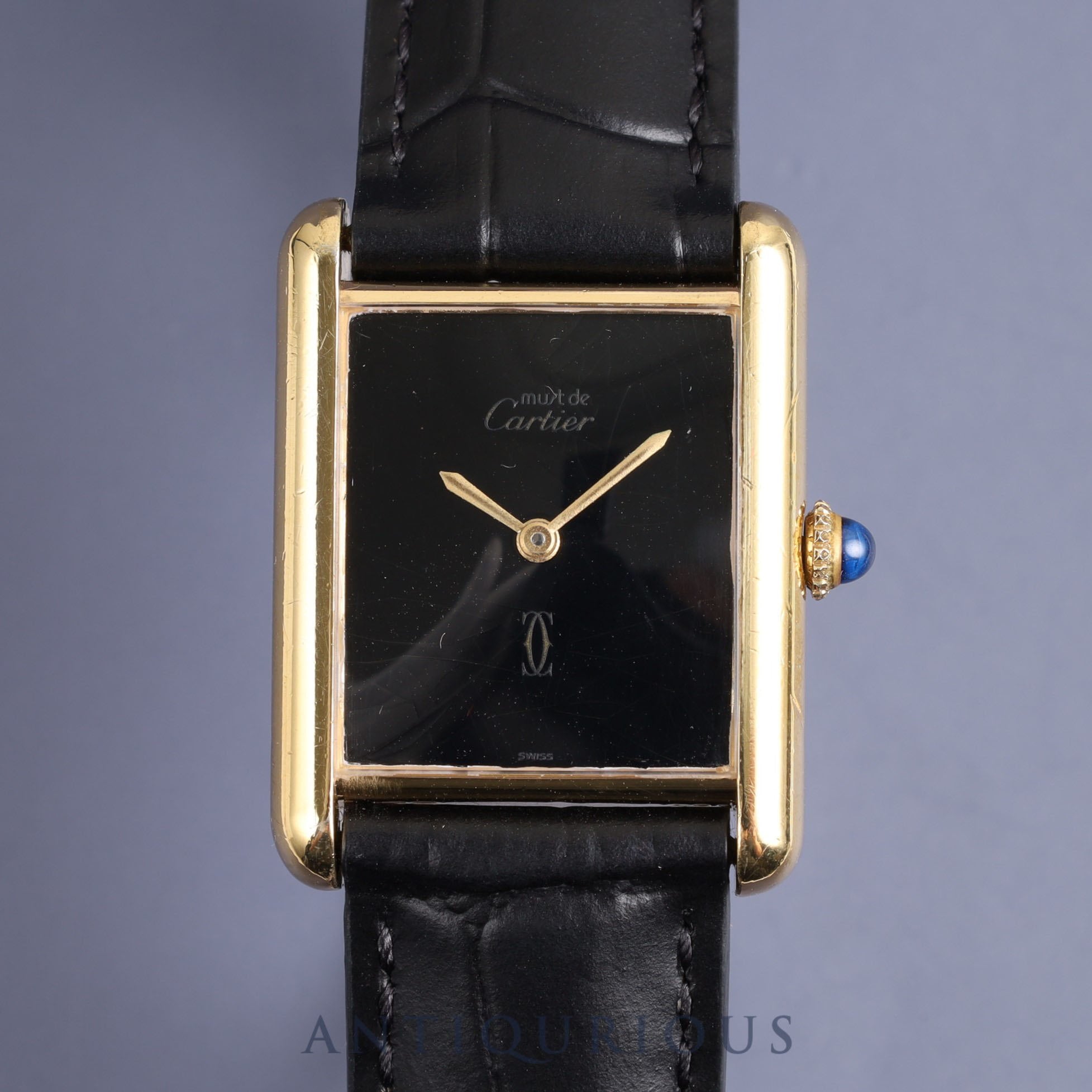 カルティエ マストタンク LM 手巻き Cal.78-1  SV925 革 純正Dバックル(GP)オニキス文字盤 オーバーホール済み 新品仕上げ済み