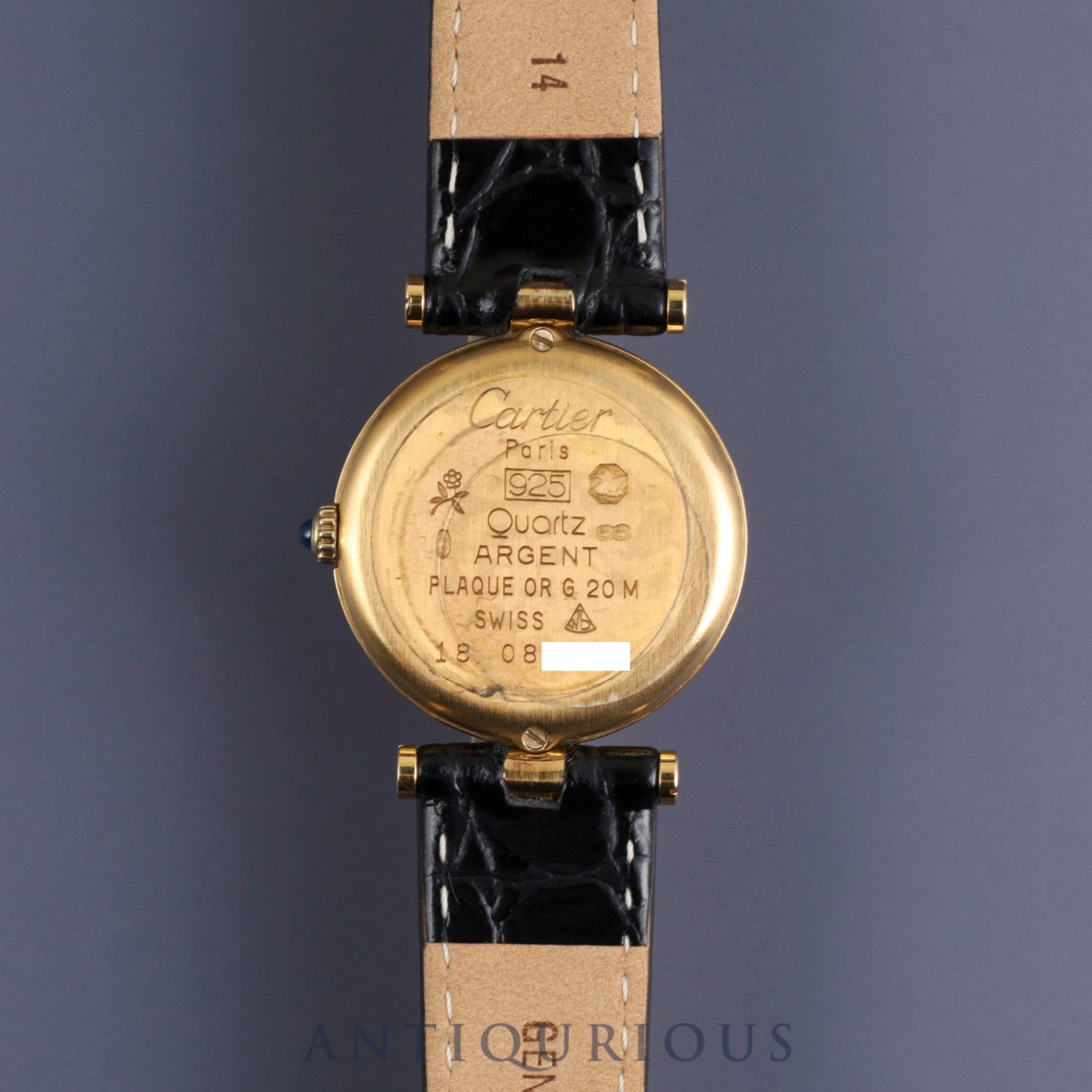 Cartier Must Vendome VLC SM 84978913 Quartz Cal.81 SV925 Leather Genuine Buckle (GP) Black Roman Dial Warranty (1983) Overhauled
