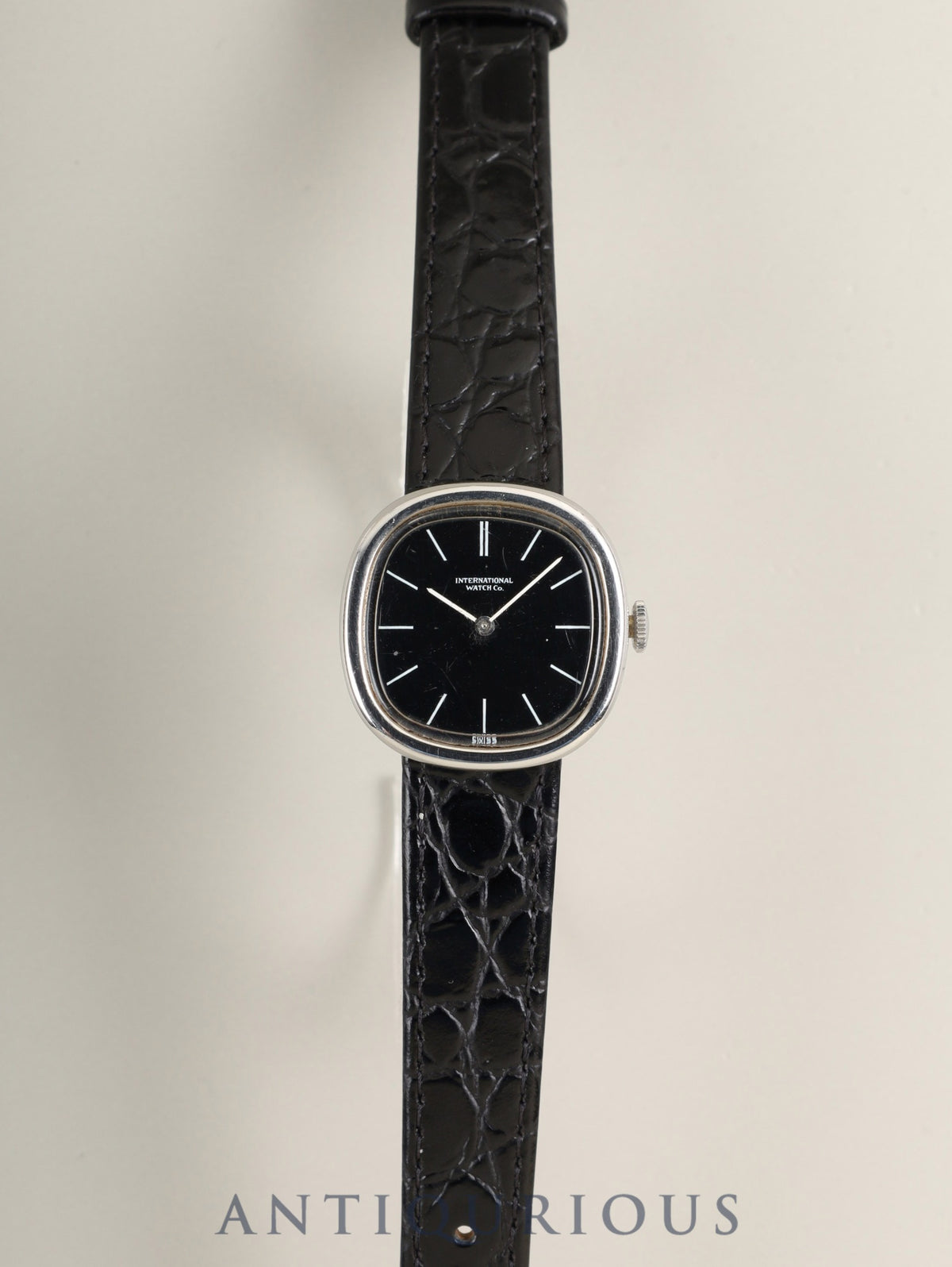 IWC オールドインター 4136 手巻き SS 革 純正ピンバックル(SS)ブラック文字盤 (SWISS表記)オーバーホール済み アイダブリュシー