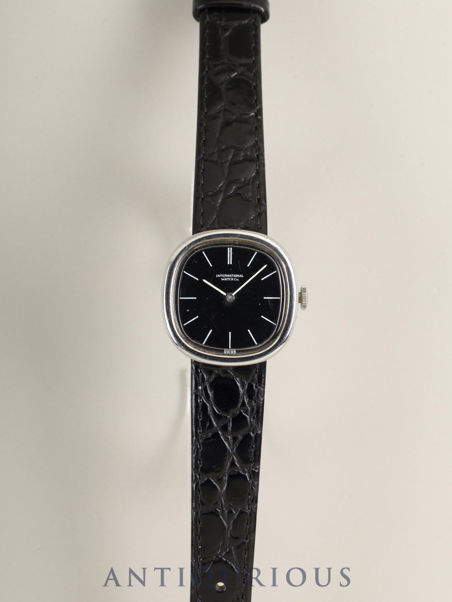 IWC オールドインター 4136 手巻き SS 革 純正ピンバックル(SS)ブラック文字盤 (SWISS表記)オーバーホール済み アイダブリュシー
