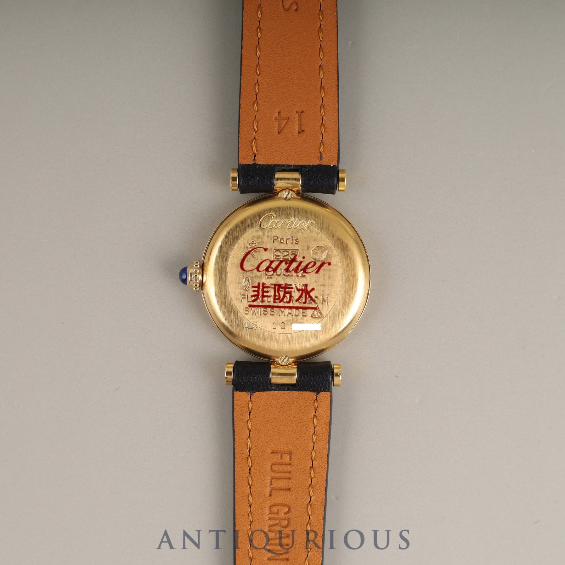 カルティエ マスト ヴァンドーム VLC SM クォーツ SV925 革 純正尾錠(GP) オニキス文字盤 箱 冊子 タグ 保証書(1985年) カルティエブティックにてコンプリートサービス済み