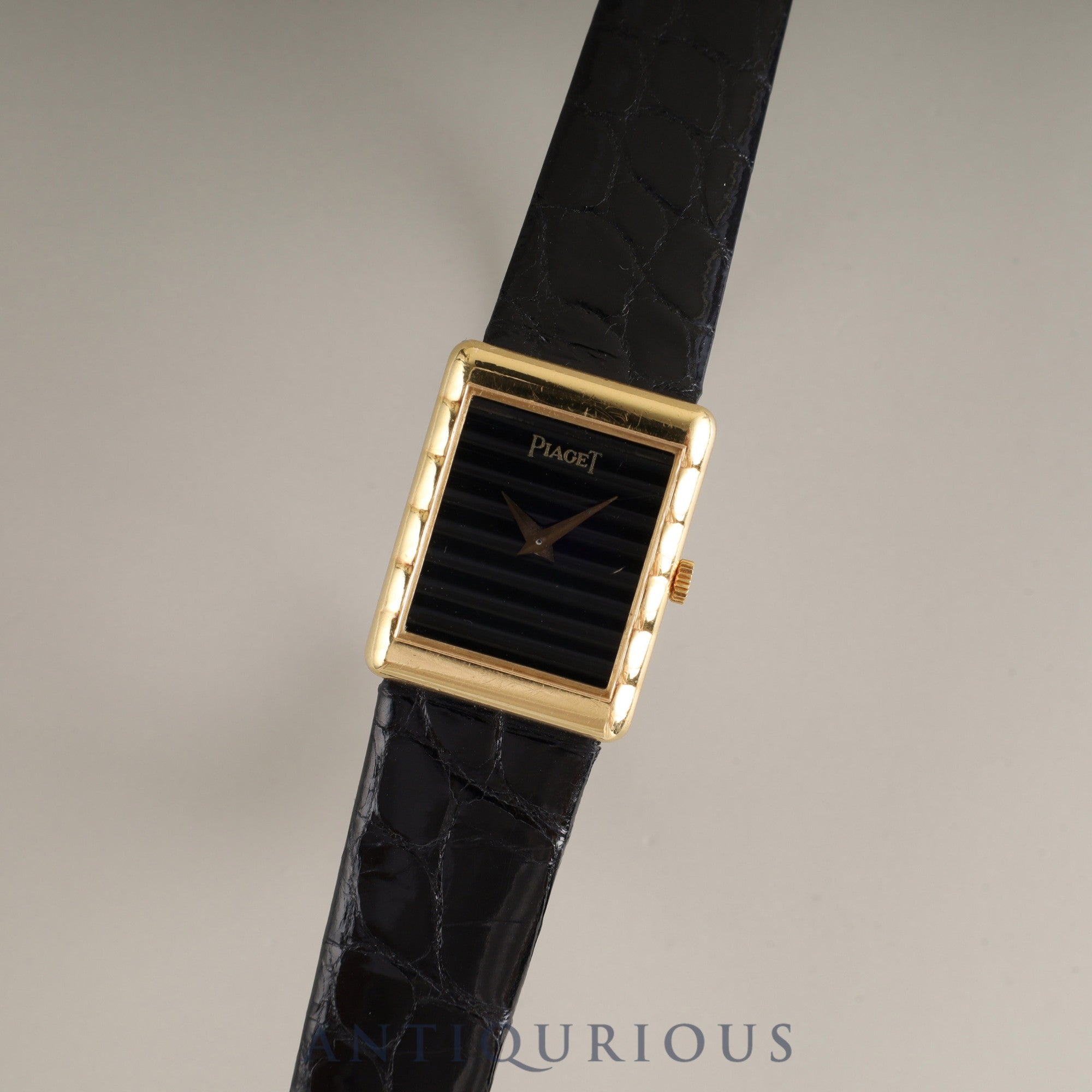 ピアジェ レクタンギュラー 40800 手巻き Cal.4P1 750 革 純正尾錠(750) ブラック文字盤 オーバーホール済み