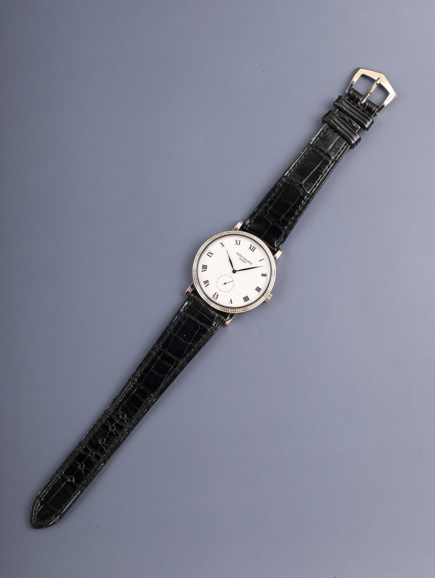 パテック・フィリップ カラトラバ 3919G-001 手巻き Cal.215 750WG 純正革ベルト 純正ピンバックル(750WG)ホワイトローマン文字盤 保証書(2004年)箱 ケース タグ 冊子 オーバーホール済み