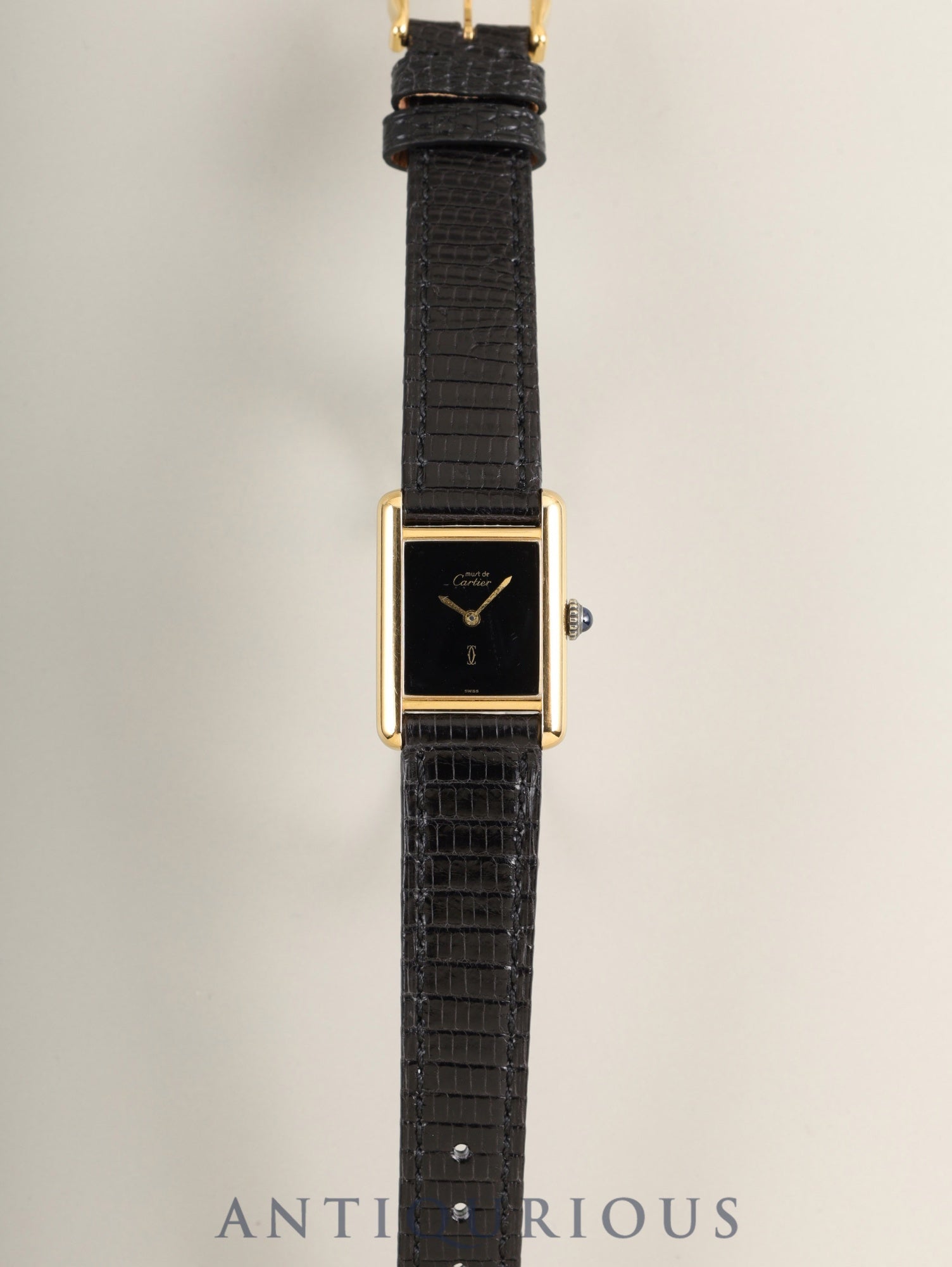 Cartier Must Tank SM Hand-wound Cal.78-1 SV925 Leather Genuine Pin Buckle (GP) Onyx Dial (SWISS) Overhauled