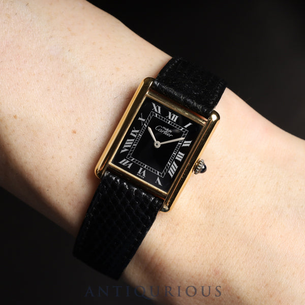 Cartier Must Tank LM Manual winding Cal.78-1 SV925 Genuine leather strap Genuine buckle Black Roman dial Warranty (1978) Overhauled