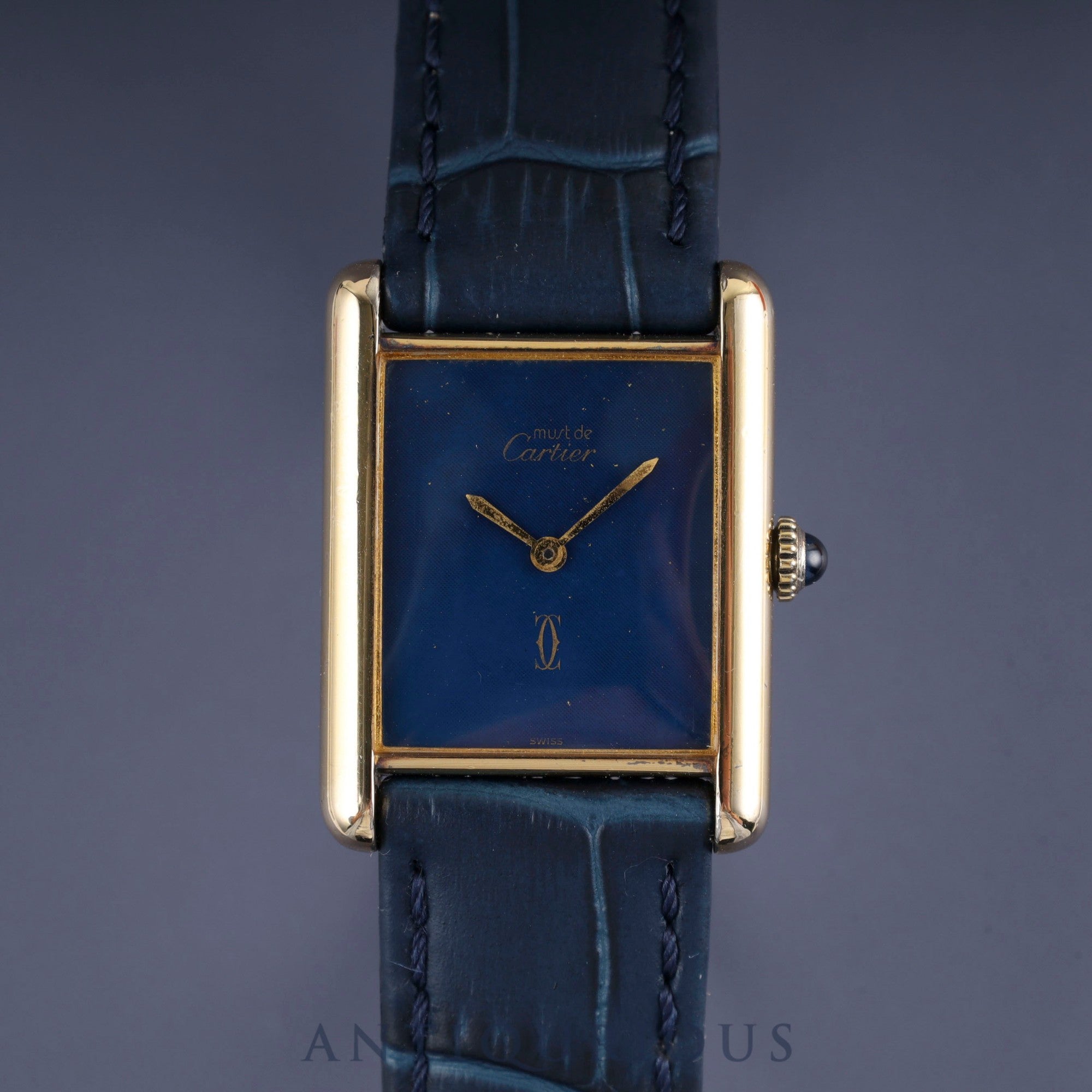 カルティエ マストタンク LM 手巻き Cal.-78-1 SV925 革 純正尾錠(GP)ラピスラズリ文字盤 オーバーホール済み