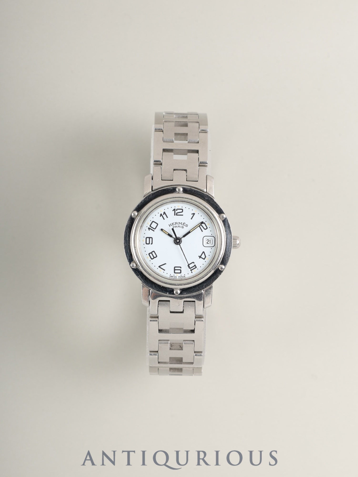 Hermès Clipper CL4.210 Quartz SS SS White Dial Box Manual Warranty (1999) Overhauled