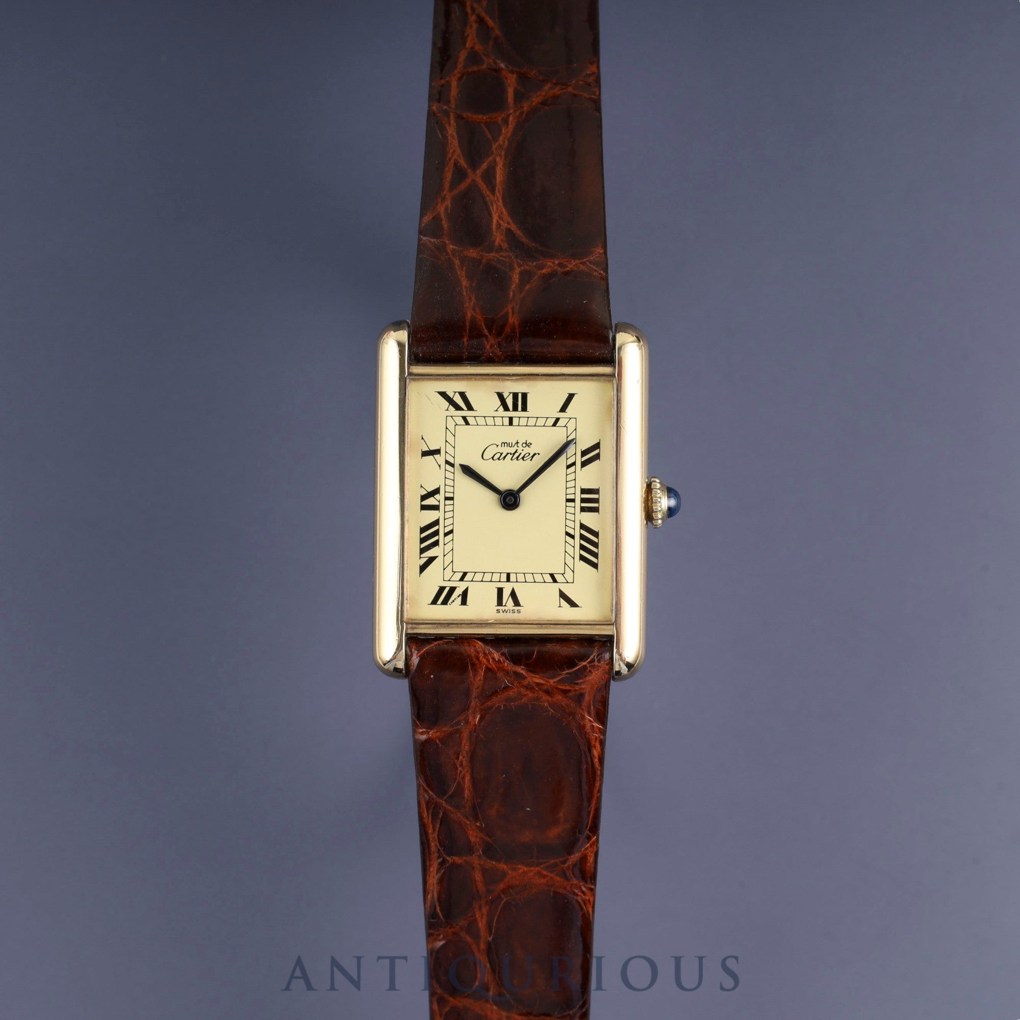 カルティエ マストタンク LM 手巻き SV925 革 純正尾錠(GP)アイボリーローマン文字盤 オーバーホール済み