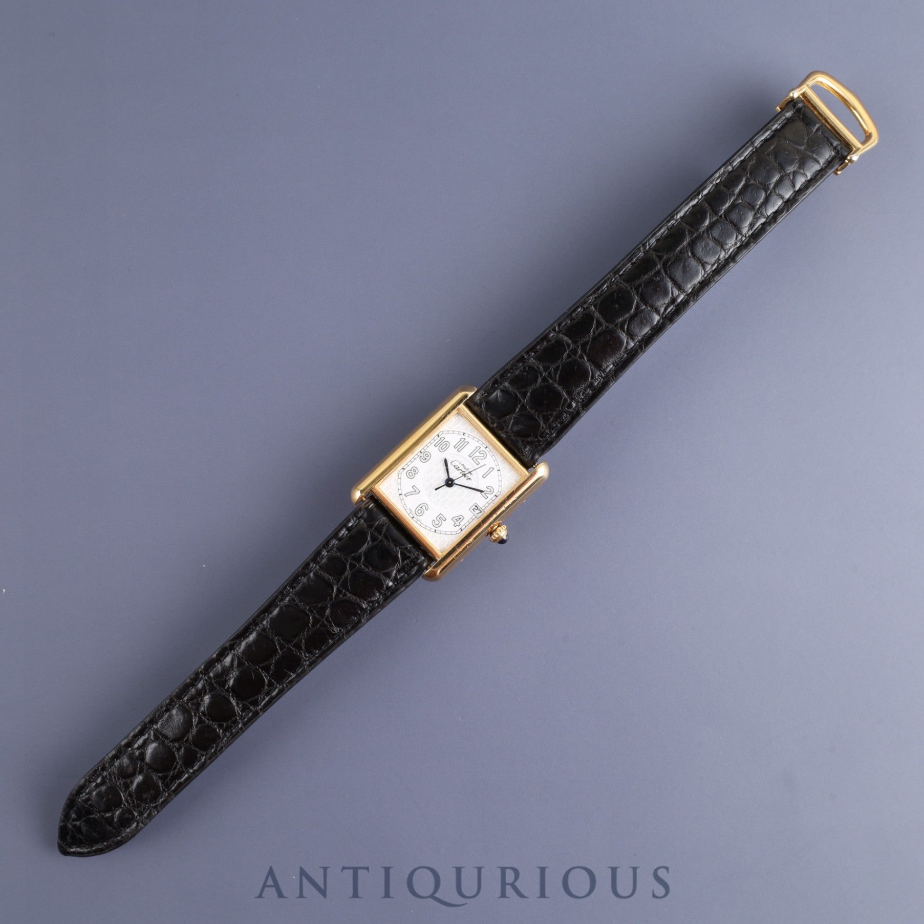 Cartier Must Tank GM (XL) 2413 Quartz Caliber 87 SV925 with Genuine Leather Strap and Genuine D-Buckle (GP). Telephone Arabic Dial. Overhauled and Finished to Look Like New.