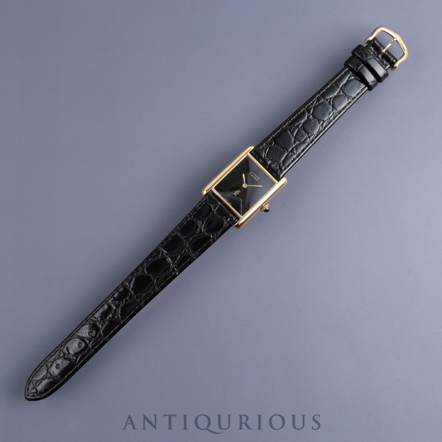 Cartier Must Tank LM Manual winding Cal.78-1 SV925 Leather Genuine buckle (GP) Black onyx dial Overhauled