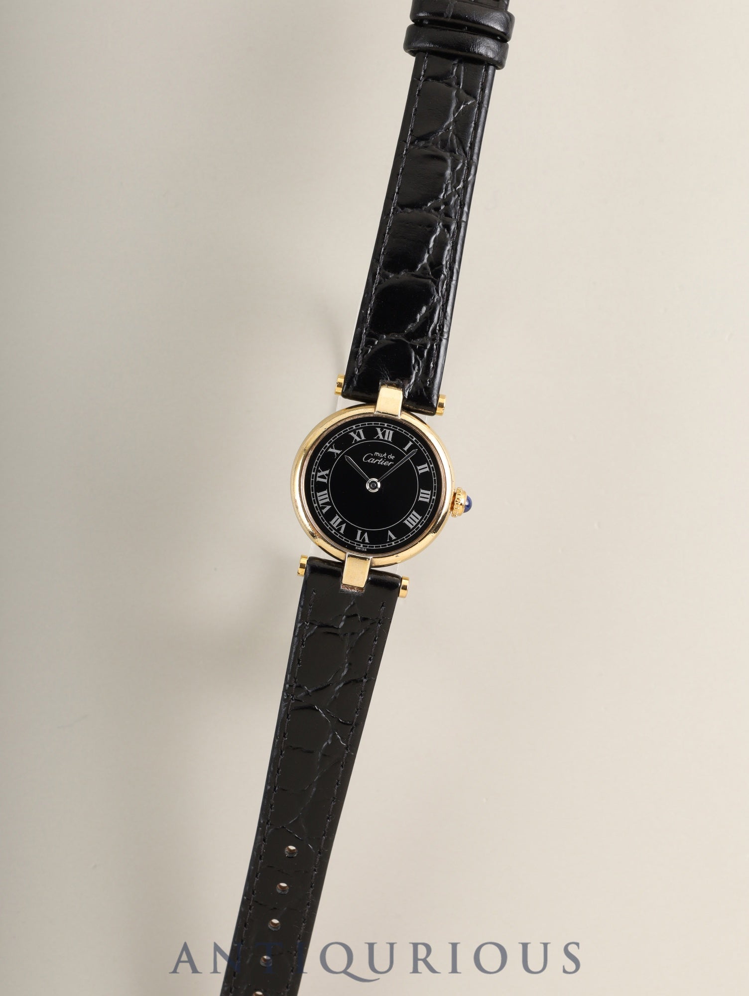 カルティエ マスト ヴァンドーム VLC SM 18 クォーツ Cal.690 SV925 革 純正ピンバックル(GP)ブラックローマン文字盤(SWISS表記)オーバーホール済み