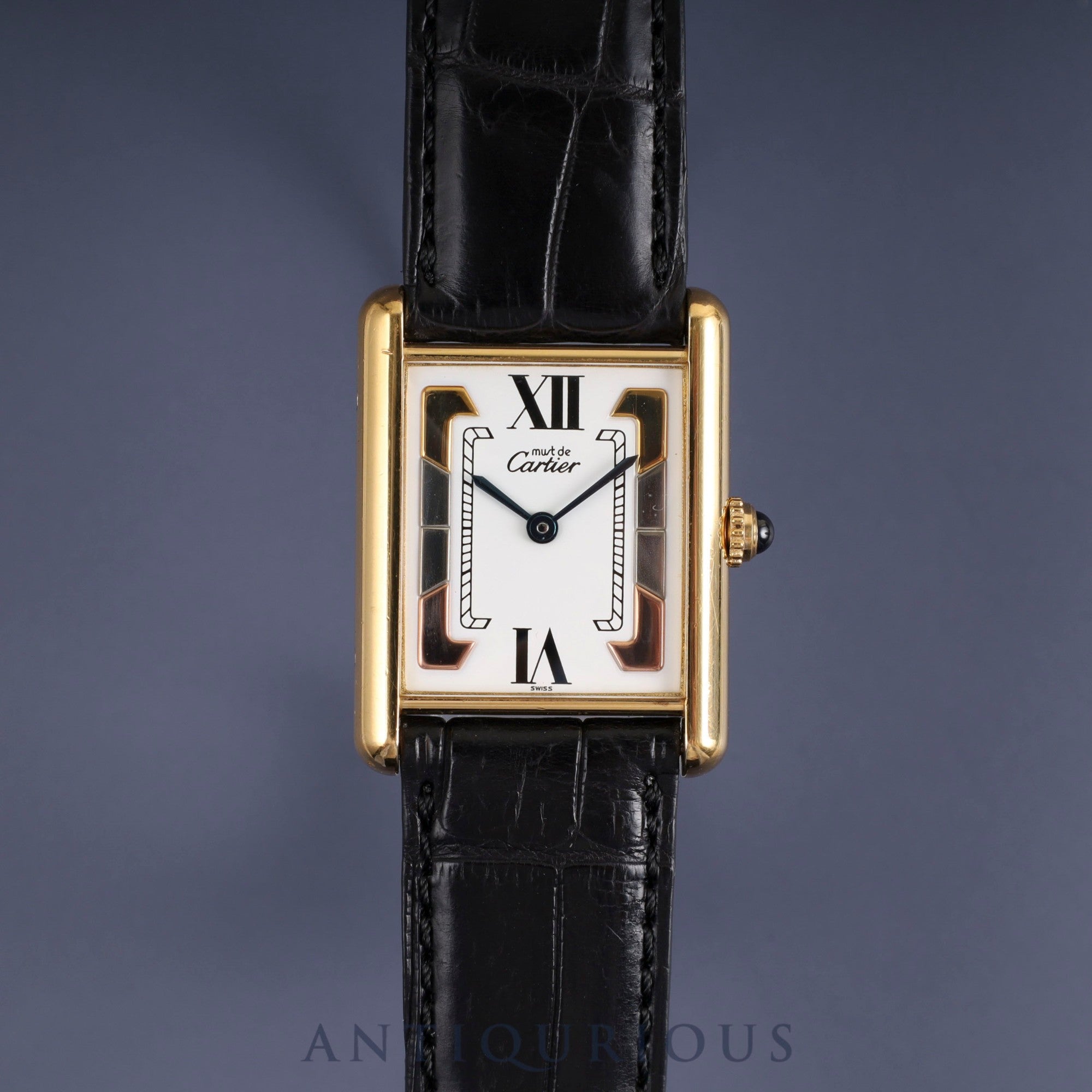 カルティエ マストタンク LM 590005 クォーツ Cal.90 SV925 革 純正Dバックル(GP) トリニティ文字盤 オーバーホール済み