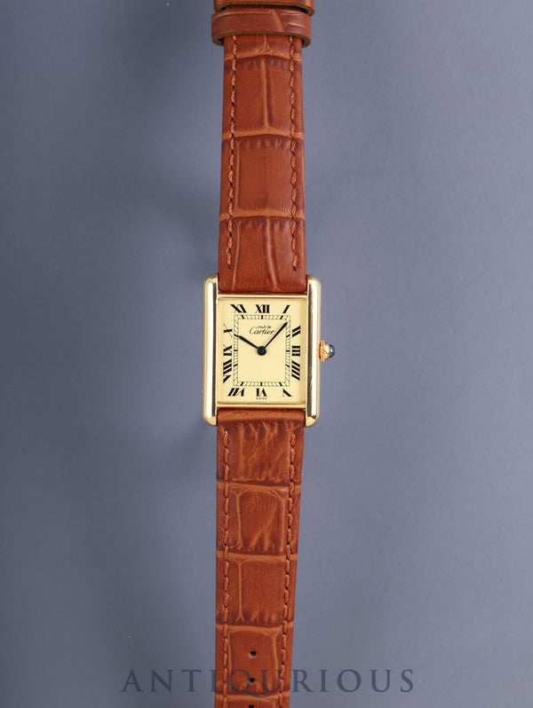 カルティエ マストタンク LM 590005 クォーツ Cal.90 SV925 革 純正ピンバックル(GP)アイボリーローマン文字盤(SWISS表記) オーバーホール済み 新品仕上げ済み