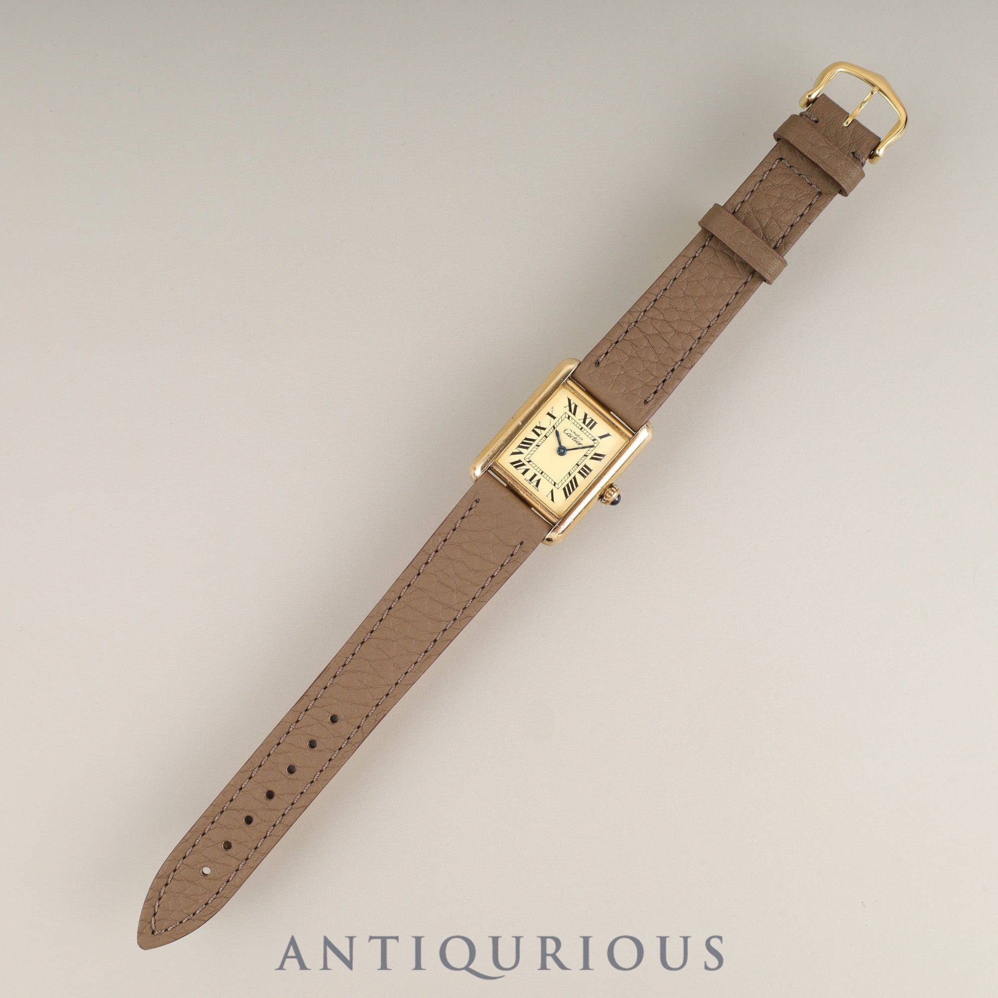 Cartier Must Tank MM 2415 Quartz Caliber - SV925 Leather Strap with Genuine GP Buckle, Ivory Roman Dial, Booklet, Overhauled