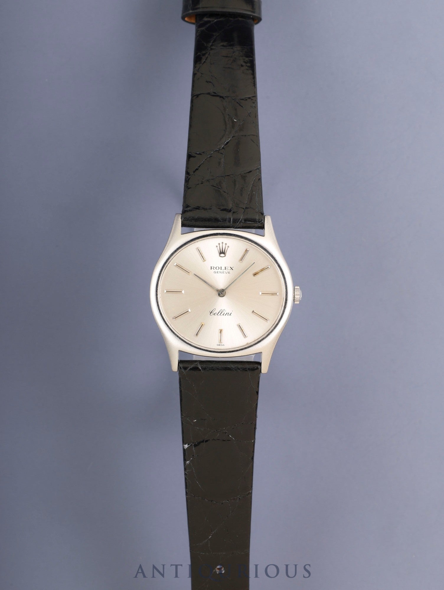 Rolex Cellini 3806 Manual Winding Caliber 1600 750WG Leather Strap with Genuine Stainless Steel Buckle Silver Dial No. 31 (1970) Overhauled