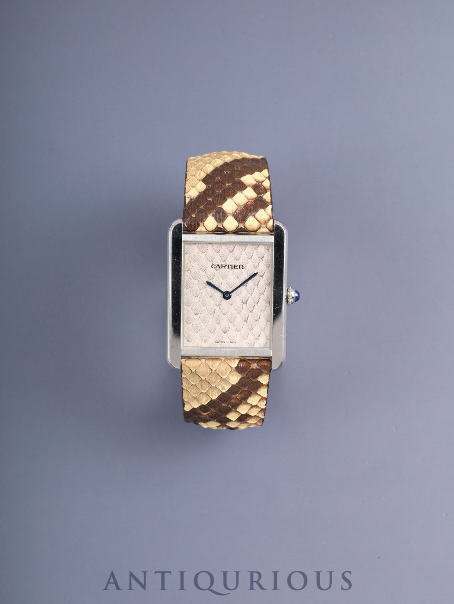 カルティエ タンクソロ LM W5200021 / 3169 クォーツ Cal.690 SS 革 純正Dバックル(SS)パイソン文字盤 オーバーホール済み
