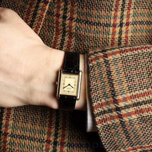 Cartier Must Tank LM 83918723 / 6 81006 Quartz Caliber - SV925 Leather Strap with Genuine GP Buckle. Champagne Roman Dial. Box, Booklet, Warranty Card (1984). Completely serviced at a Cartier boutique.