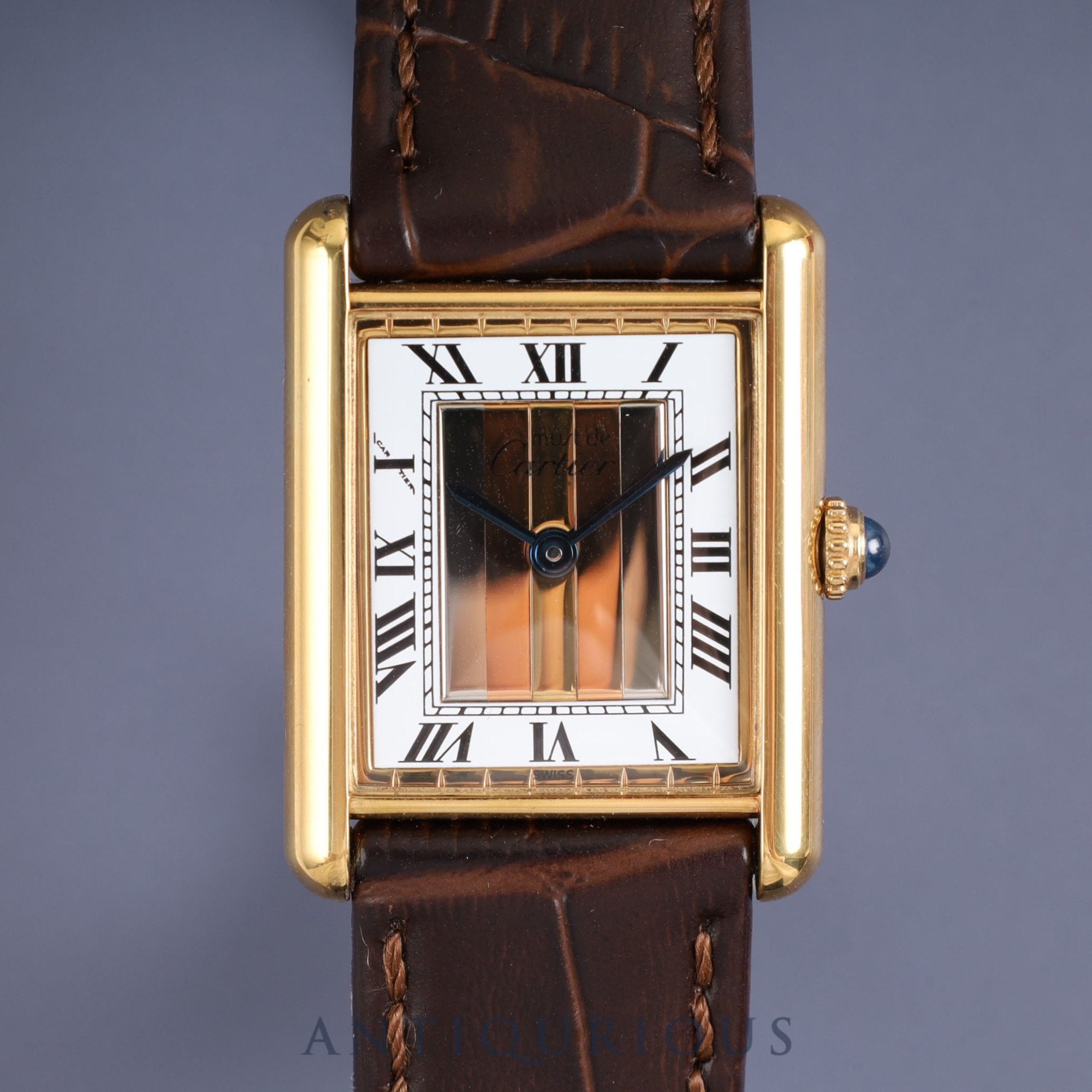 Cartier Must Tank LM 590005 Quartz SV925 Leather Genuine Buckle (GP) Front Trinity Dial Box Booklet Warranty (1990) Complete service completed at Cartier boutique