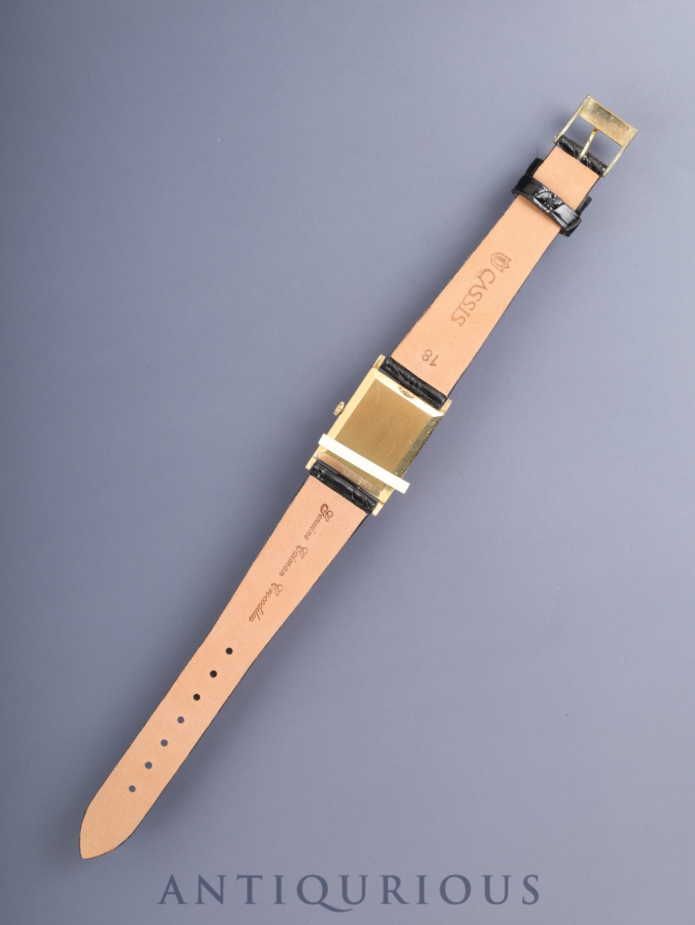 Universal Genève Rectangular Hand-Wound Cal.42 750YG Leather Strap with Genuine GP Buckle, White Roman Dial, Overhauled