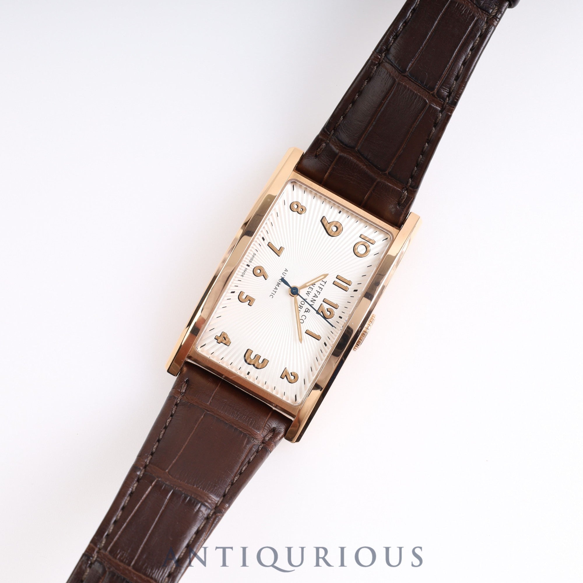 Tiffany East West Automatic PG Leather Silver Dial