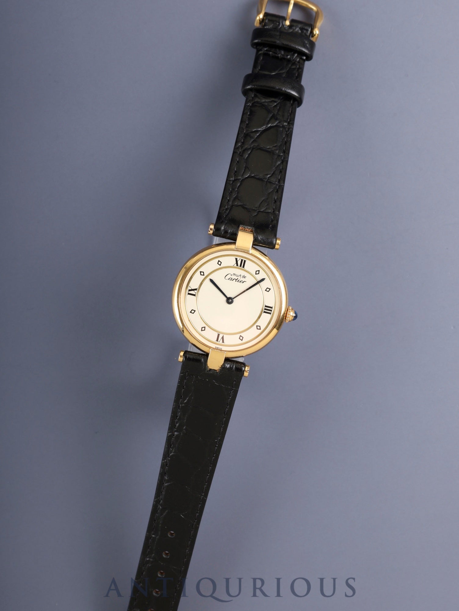 Cartier Must Vendôme VLC LM 590003 Quartz Cal.90 SV925 Leather Strap Original Pin Buckle (GP) Ivory 4-point Roman Numeral Dial Overhauled