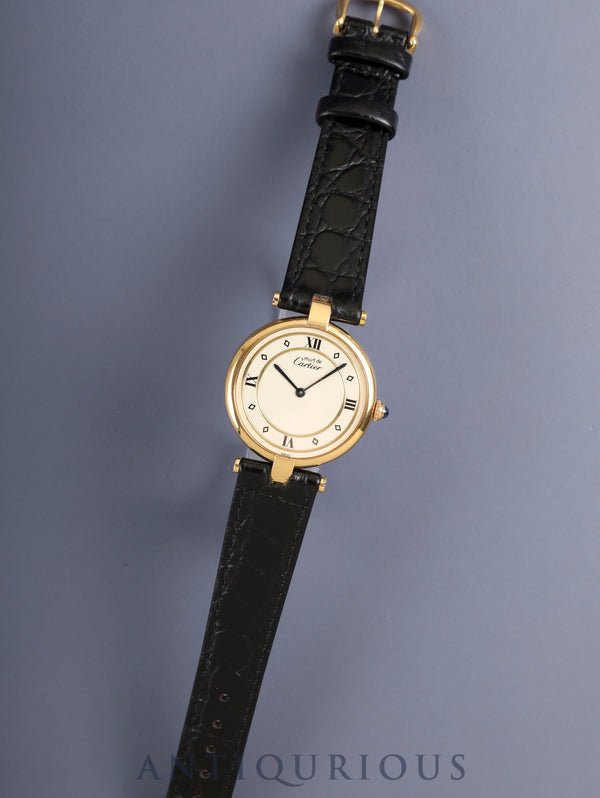 カルティエ マスト ヴァンドーム VLC LM 590003 クォーツ Cal.90 SV925 革 純正ピンバックル(GP)アイボリー4点ローマン文字盤 オーバーホール済み