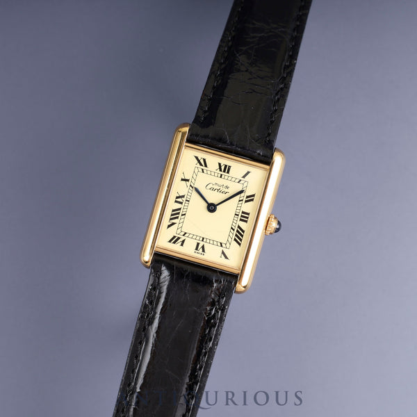 Cartier Must Tank LM W1002753/590005 Quartz Cal.90 SV925 Leather Genuine Buckle (GP) Ivory Roman Dial Overhauled