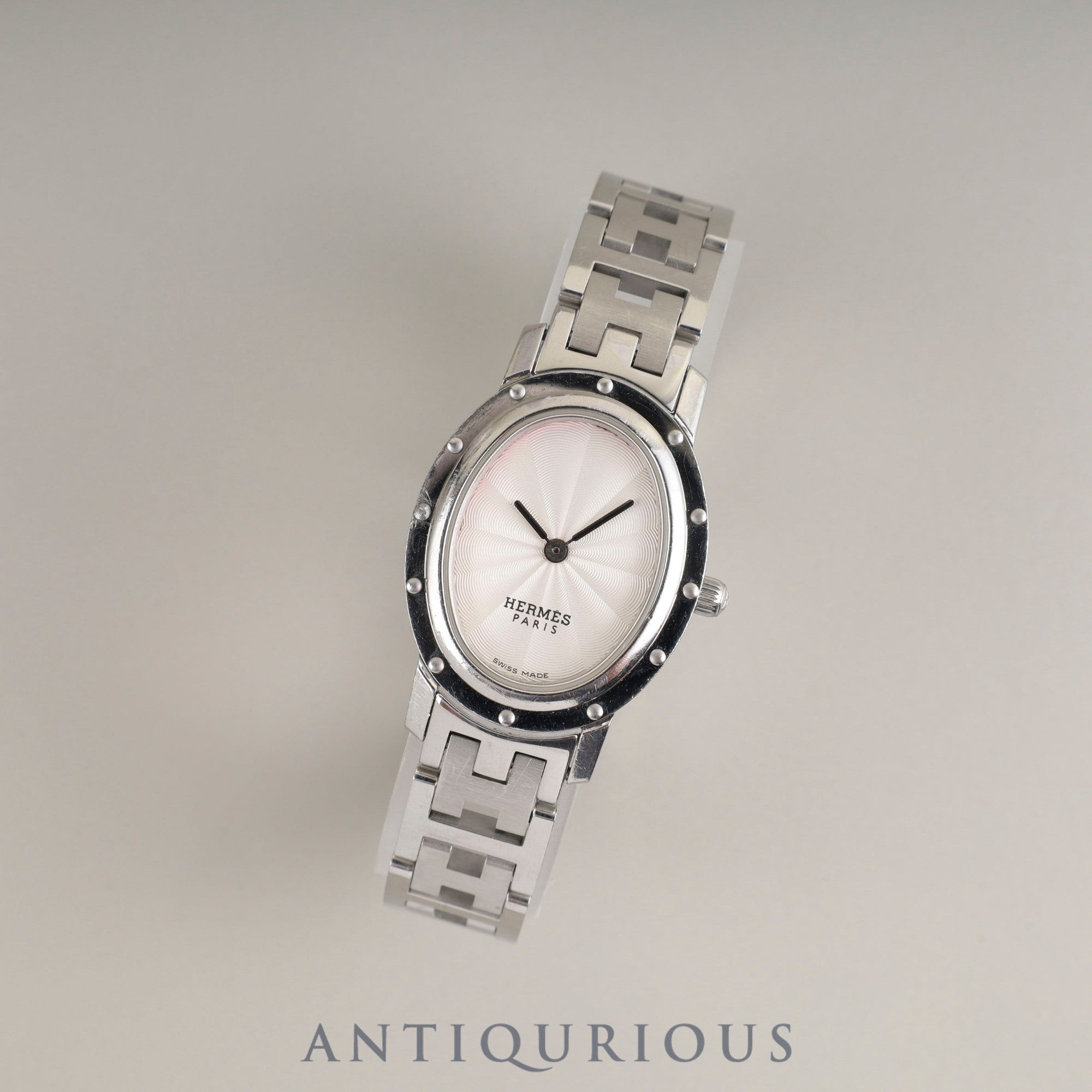 エルメス クリッパーオーバル CO1.210 クォーツ Cal.976.001 SS SS ホワイトギョーシェ文字盤 オーバーホール済み