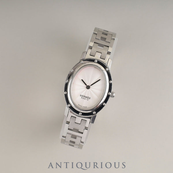 Hermes Clipper Oval CO1.210 Quartz Cal.976.001 SS SS White Guilloche Dial Overhauled