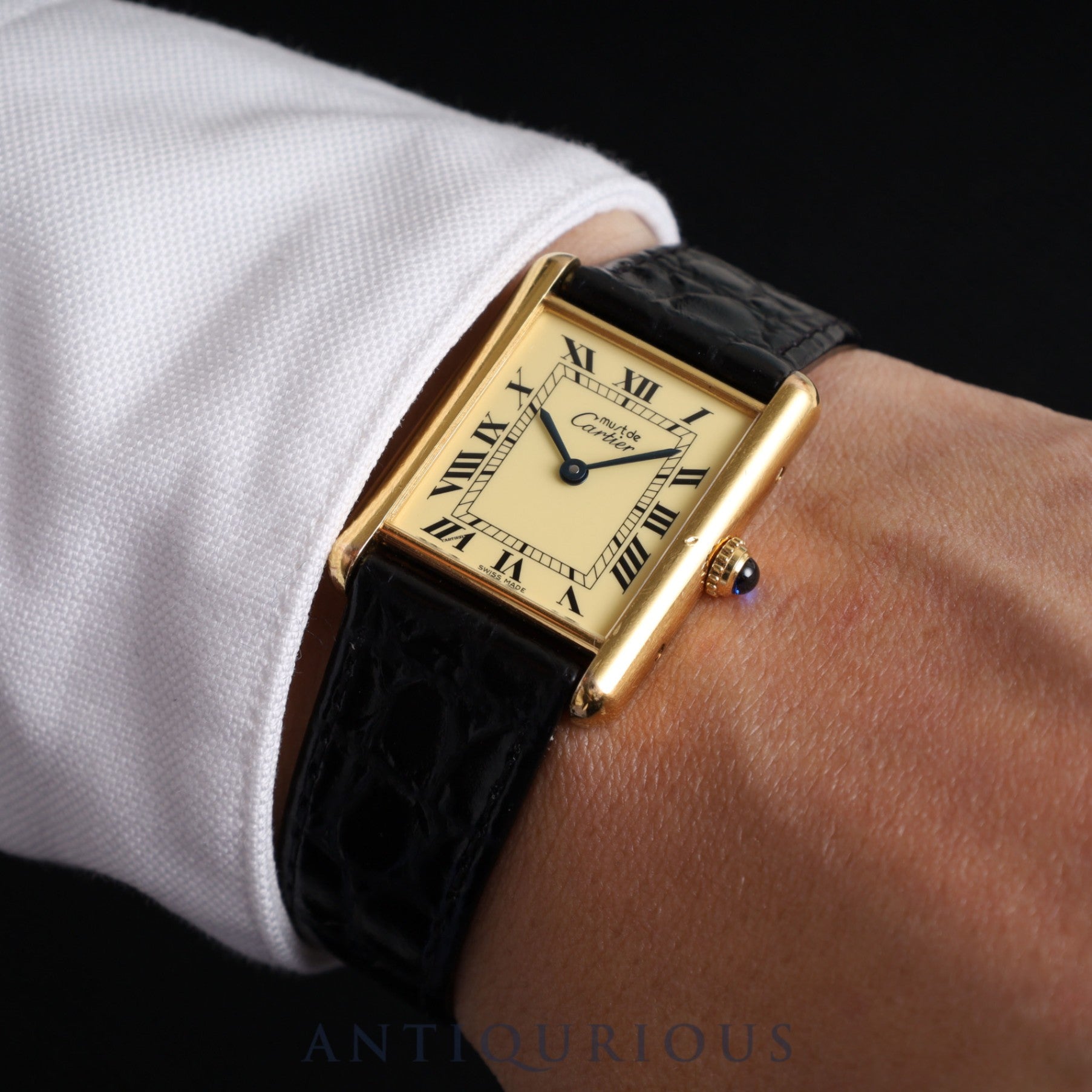 Cartier Must Tank LM W1002753 / 1615 Quartz SV925 Leather Genuine buckle (GP) Ivory Roman dial Warranty (1996) Complete service (full maintenance) completed at Cartier boutique