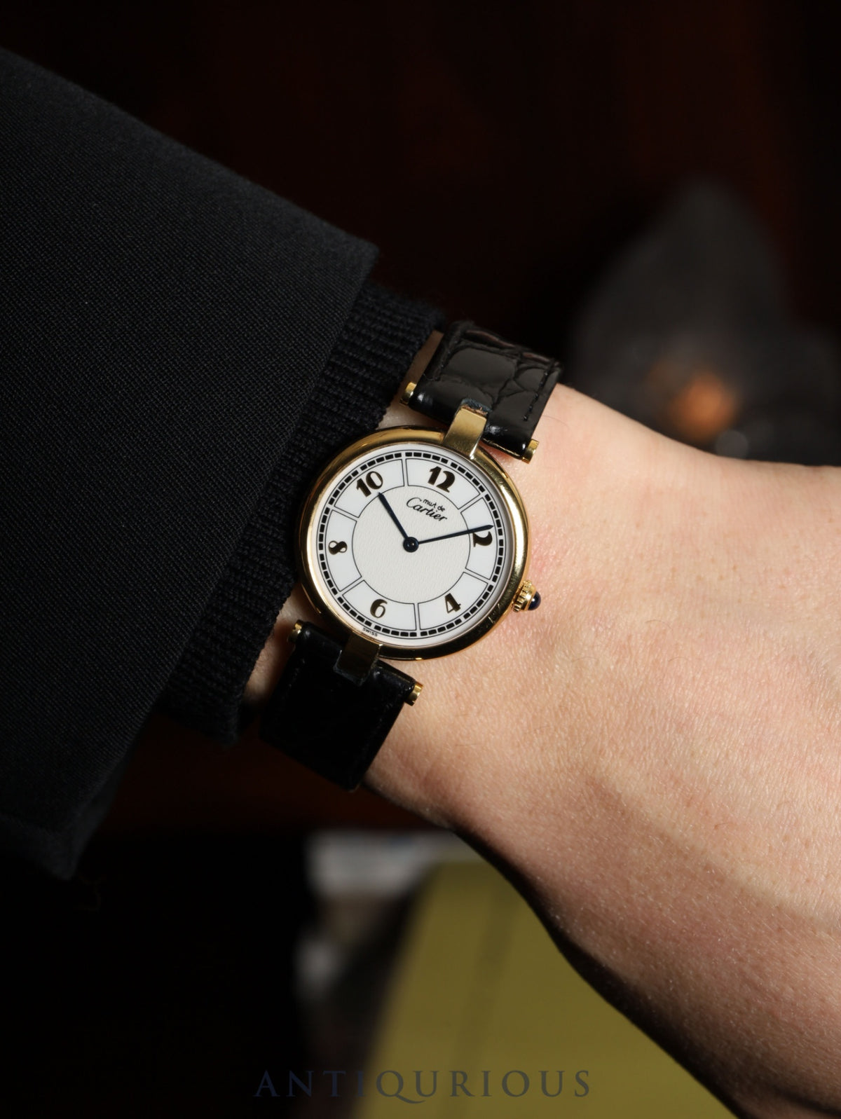 Cartier Must Vendôme VLC LM 1861 Quartz Caliber 90 SV925 Leather Watch with Genuine Pin Buckle (GP) Arabic CC Dial, Overhauled