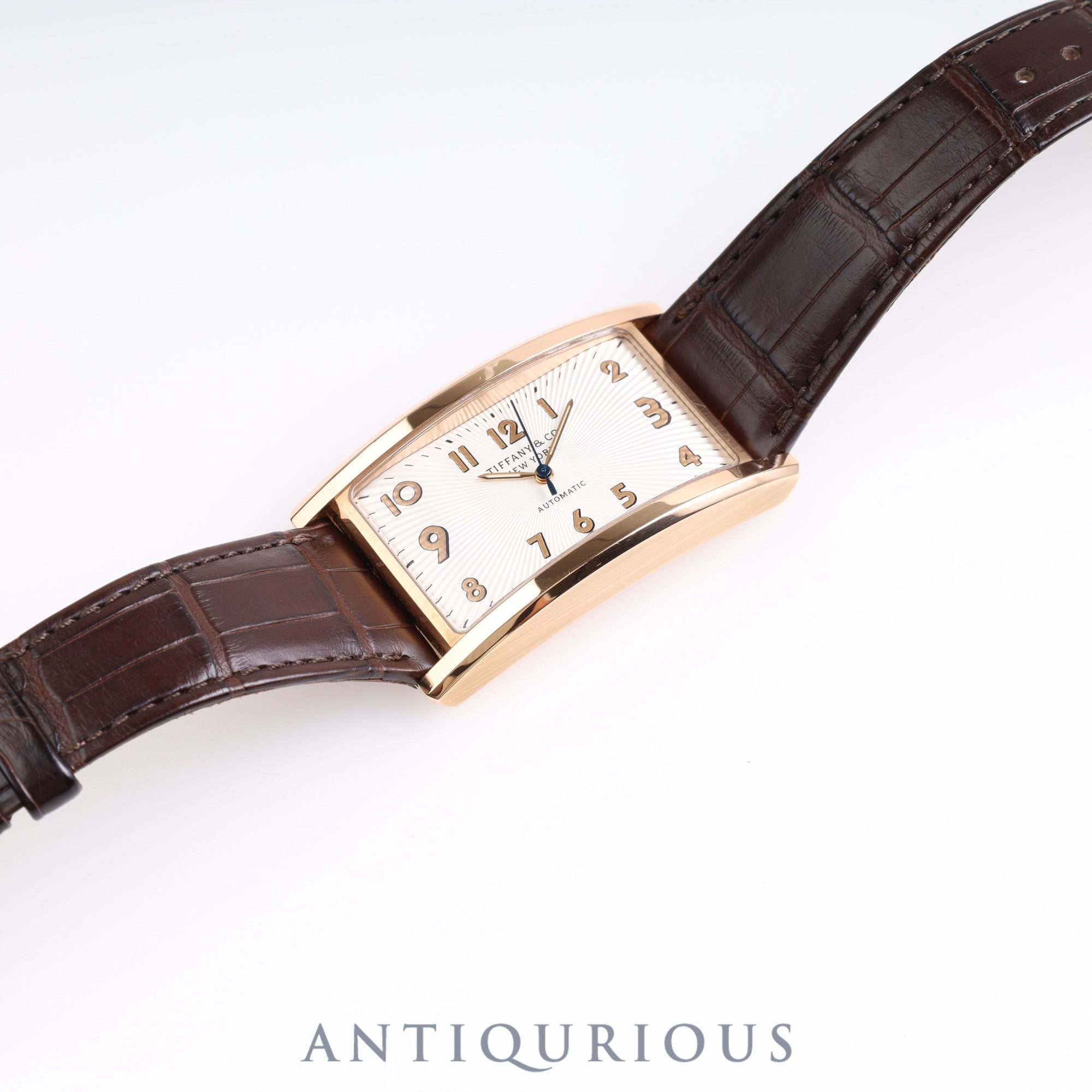 Tiffany East West Automatic PG Leather Silver Dial