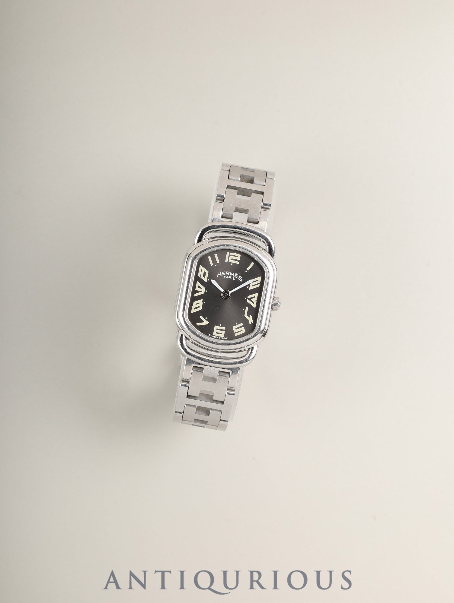 Hermes Rallye RA1.210 Quartz Cal.976.001 Stainless Steel Gray Dial Box Booklet Warranty Card Overhauled