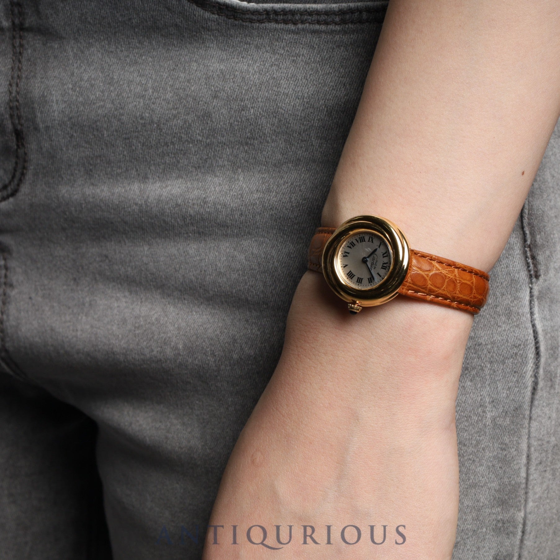 Cartier Must Trinity W1010644 / 2735 Quartz Cal.157 SV925 Leather Genuine D-buckle (GP) Silver Roman dial Overhauled