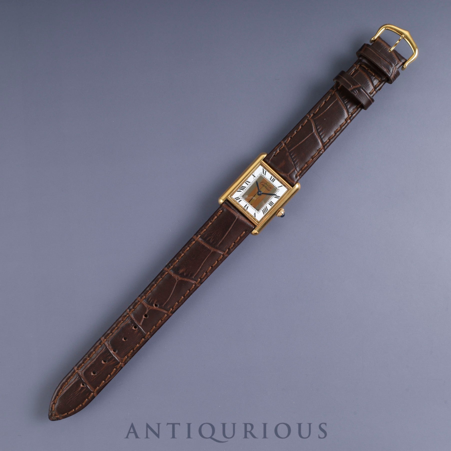 Cartier Must Tank LM 590005 Quartz SV925 Leather Genuine Buckle (GP) Front Trinity Dial Box Booklet Warranty (1990) Complete service completed at Cartier boutique
