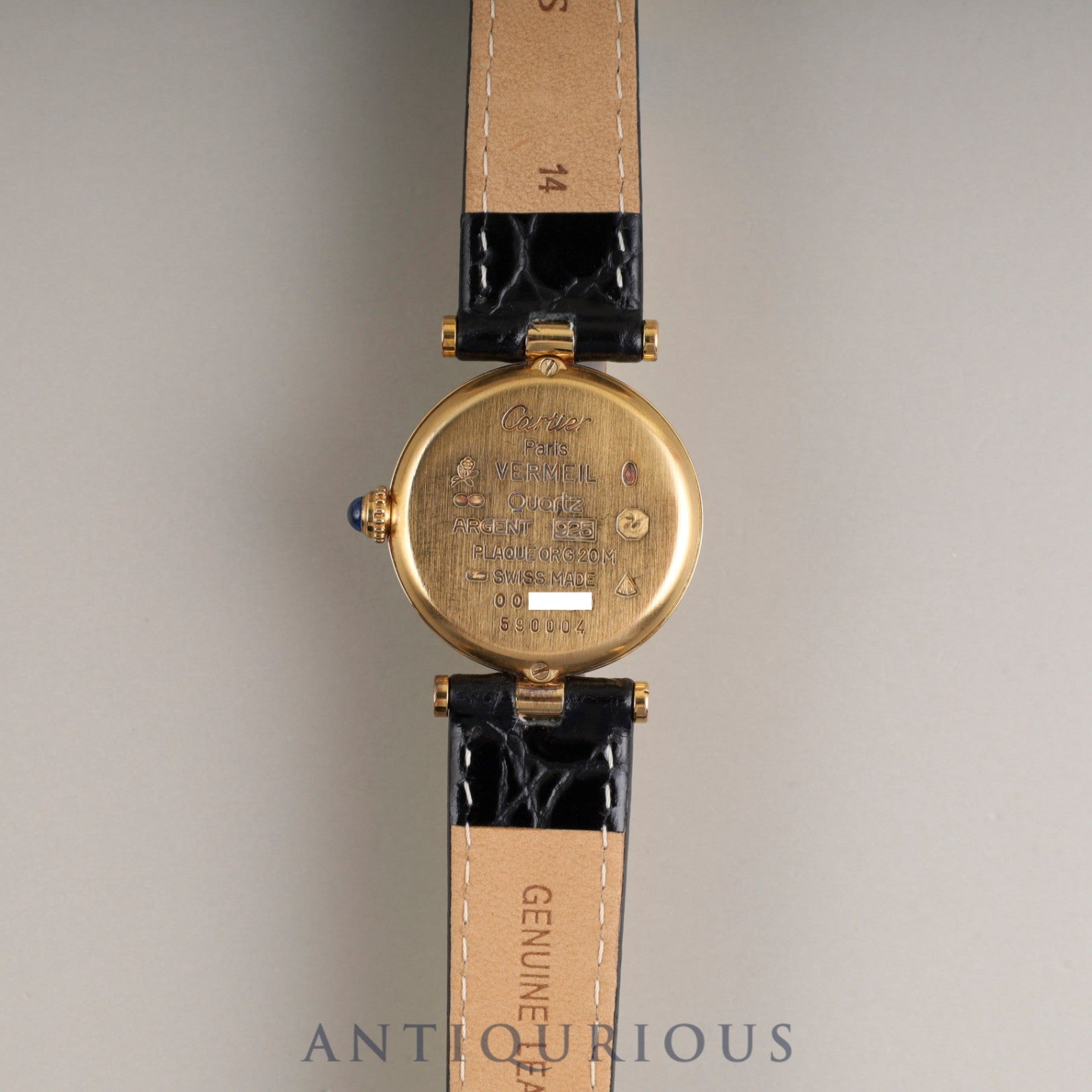 Cartier Must Vendôme VLC SM 590004 Quartz Caliber 90 SV925 Leather Strap with Genuine GP Buckle, Arabic Dial, Overhauled