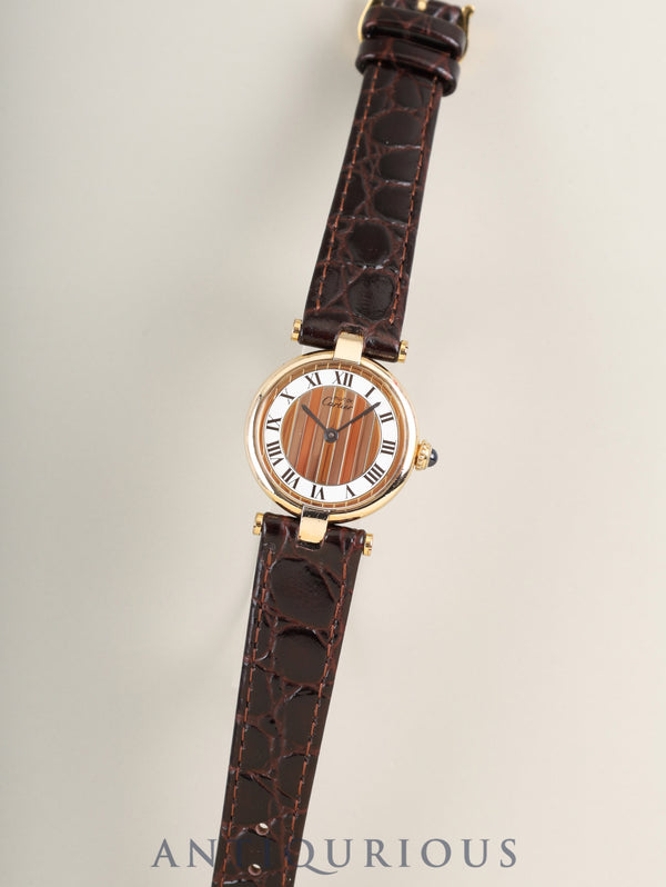 Cartier Must Vendôme VLC SM 590004 Quartz Caliber 90 SV925 Leather Strap with Genuine GP Buckle, Trinity Dial, Overhauled